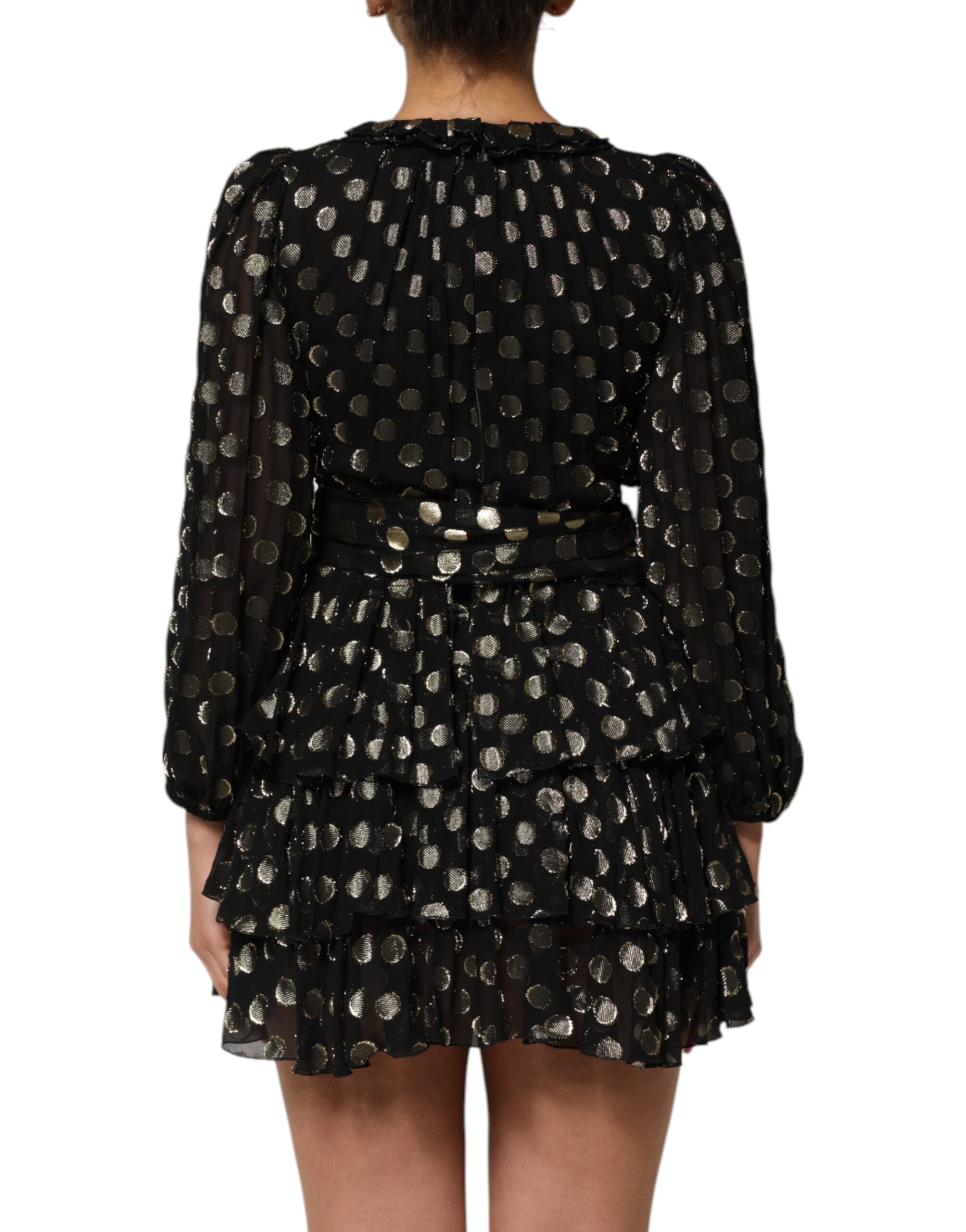 Vestido mini de lunares negros y dorados de Dolce & Gabbana en brocado de seda-4