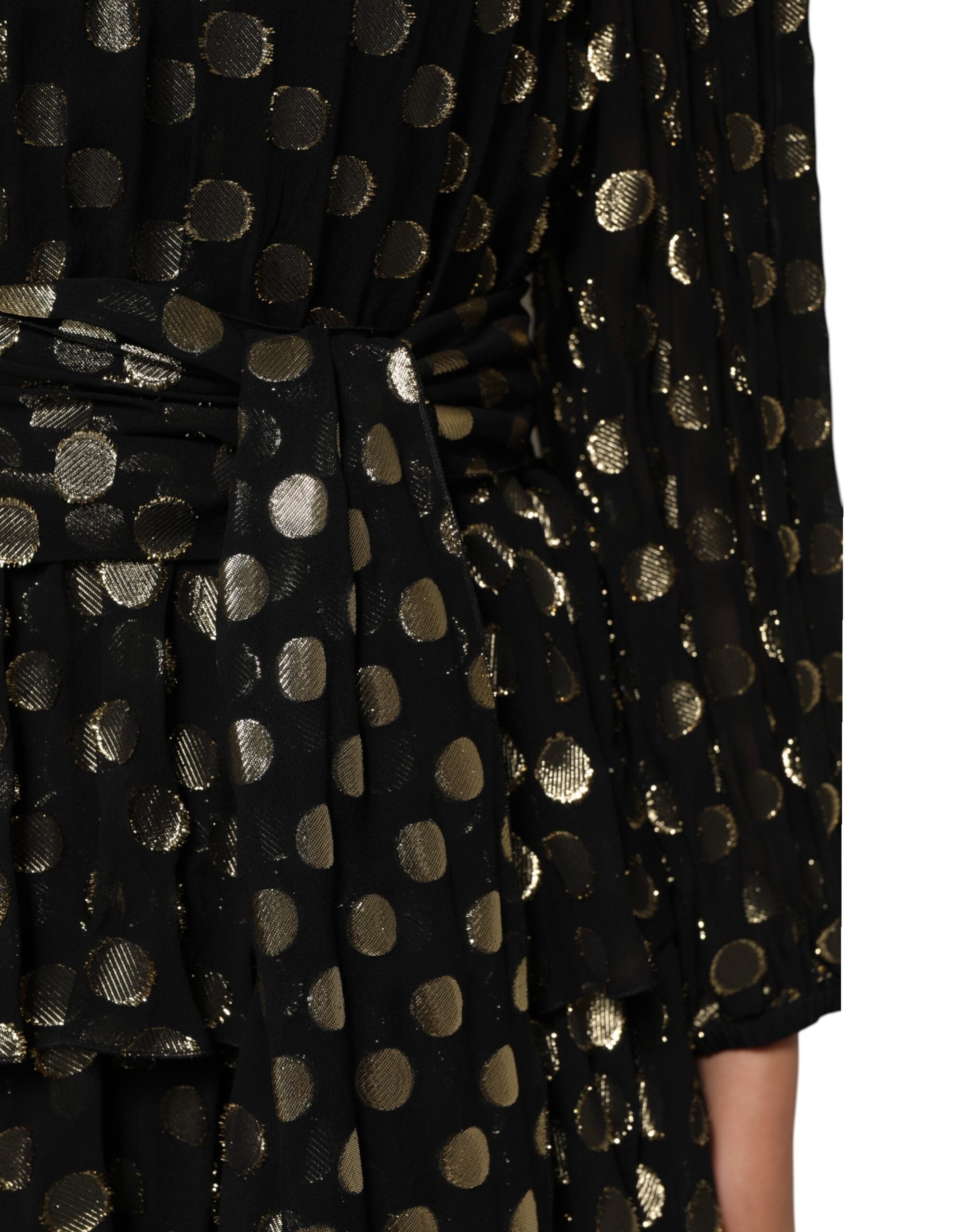 Vestido mini de lunares negros y dorados de Dolce & Gabbana en brocado de seda-6