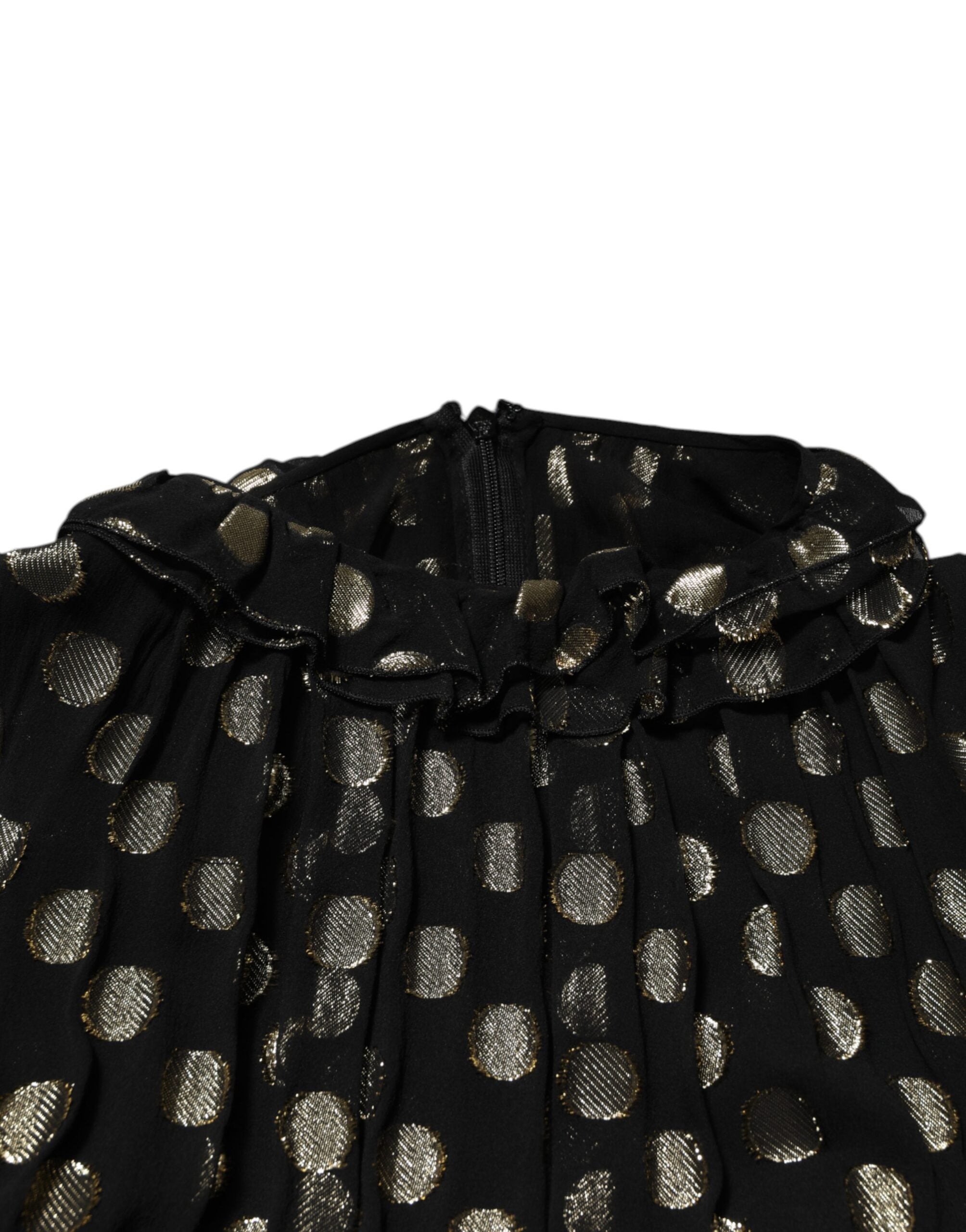 Vestido mini de lunares negros y dorados de Dolce & Gabbana en brocado de seda-7