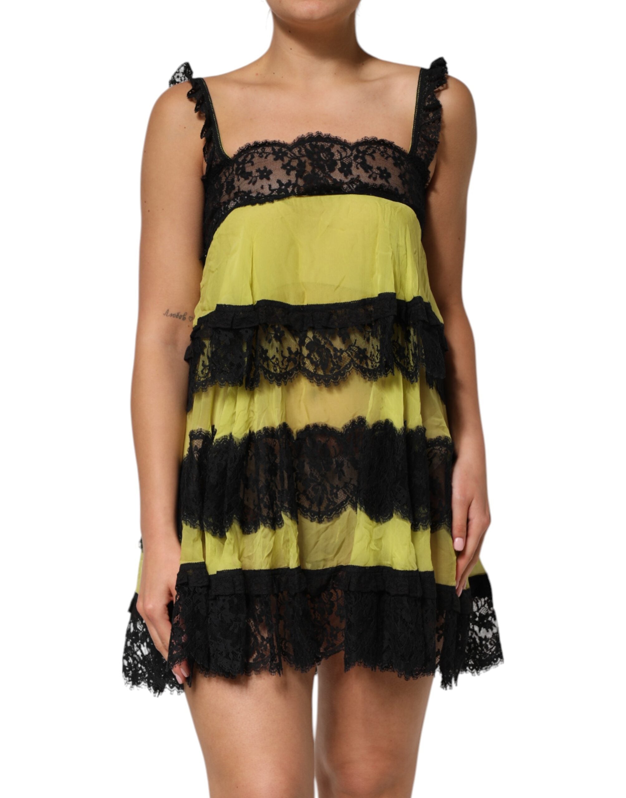 Dolce & Gabbana Yellow Black Babydoll Chemise Lingerie Dress-2