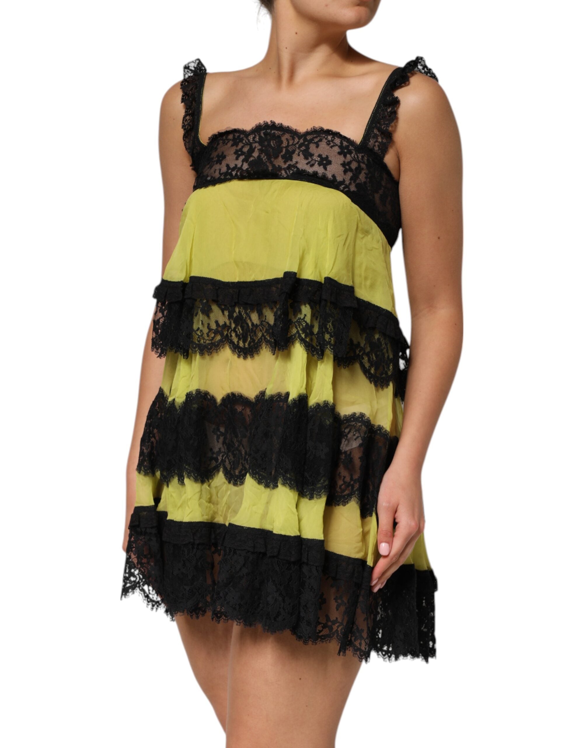 Dolce & Gabbana Yellow Black Babydoll Chemise Lingerie Dress-3