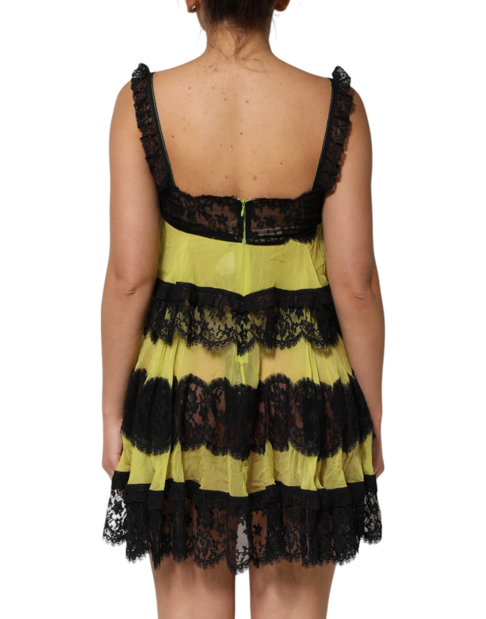 Dolce & Gabbana Yellow Black Babydoll Chemise Lingerie Dress-4