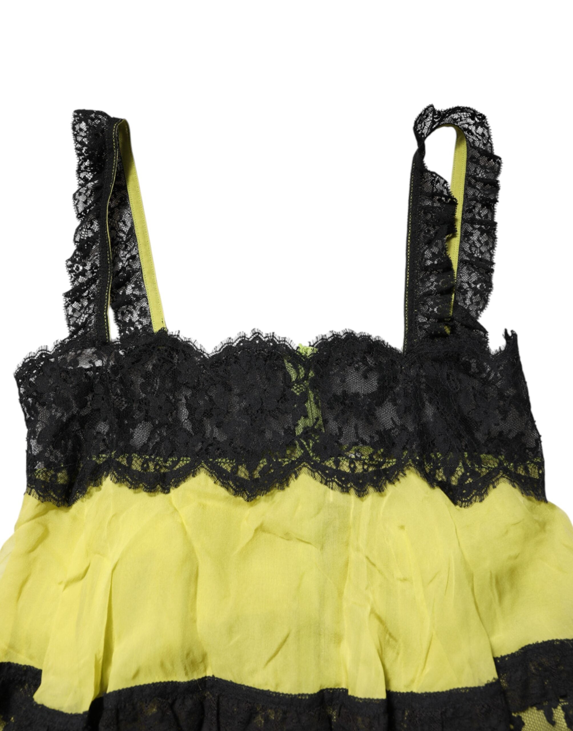 Dolce & Gabbana Yellow Black Babydoll Chemise Lingerie Dress-7
