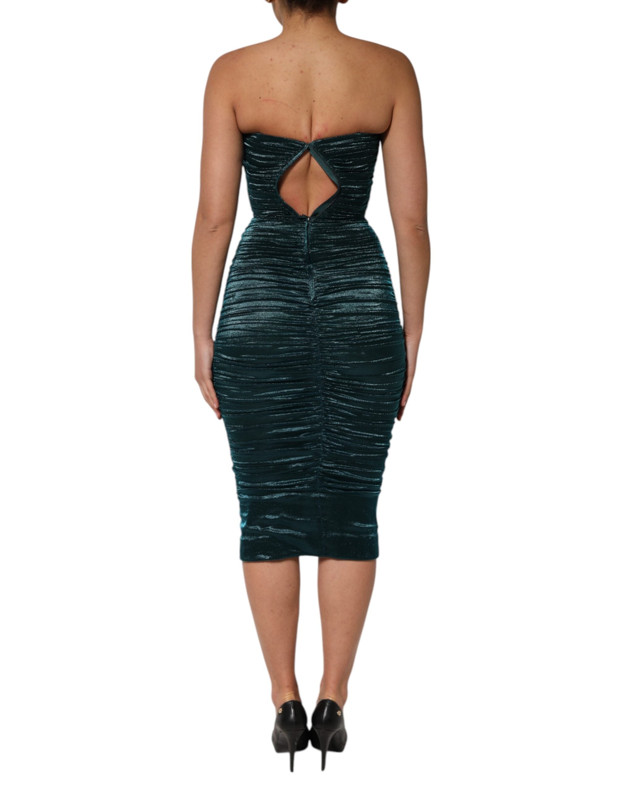 Dolce & Gabbana Green strapless silk satin dress-4