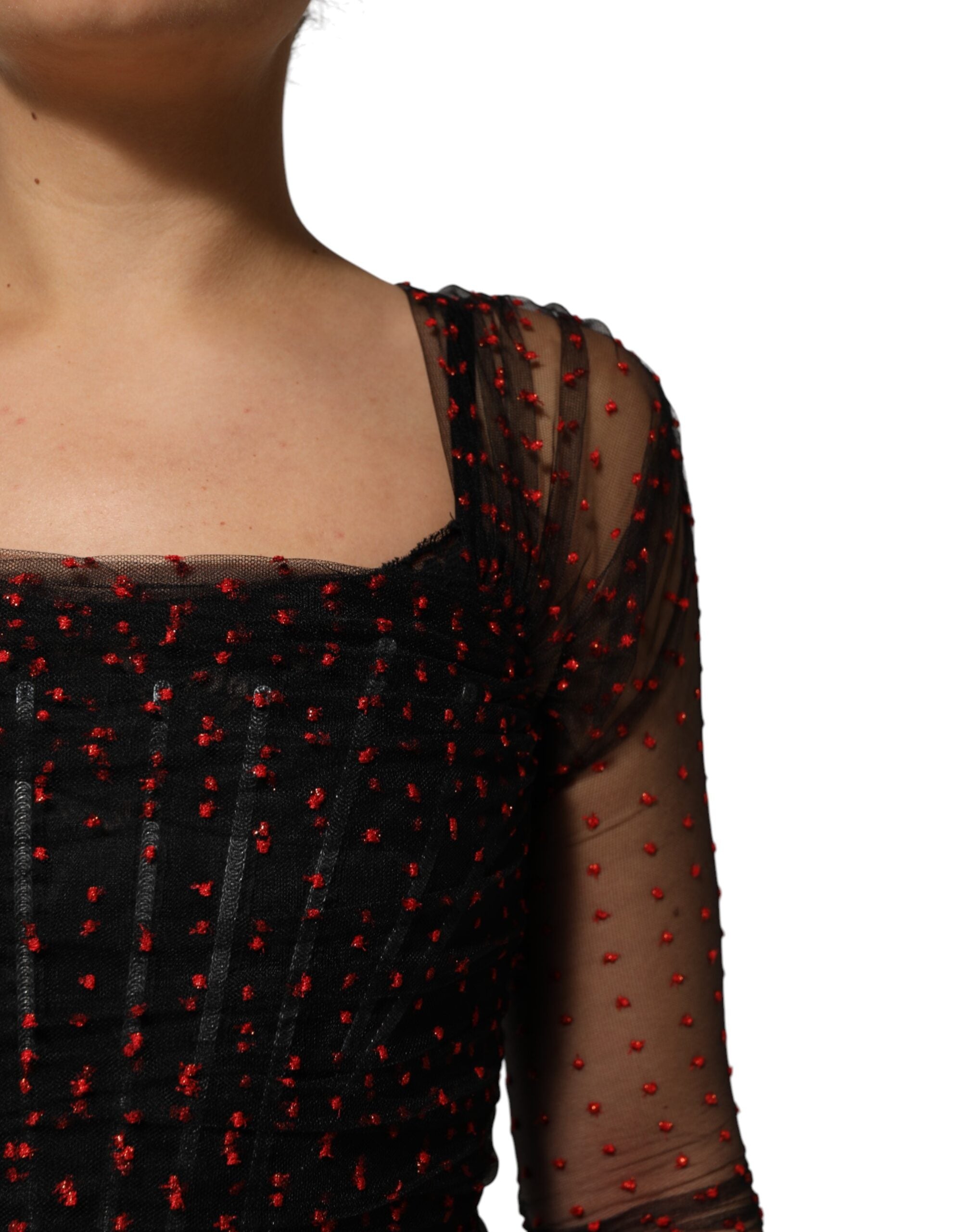 Dolce & Gabbana Black long-sleeved sheath dress with lace trim-5