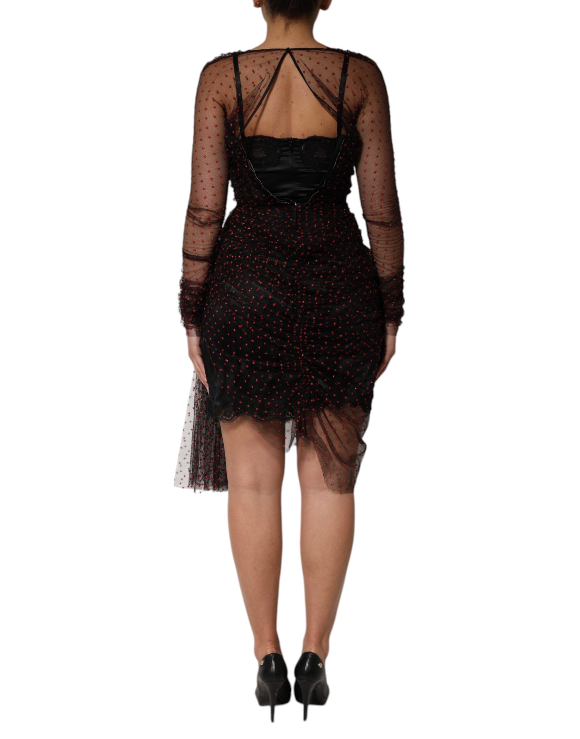 Dolce & Gabbana Black long-sleeved sheath dress with lace trim-6