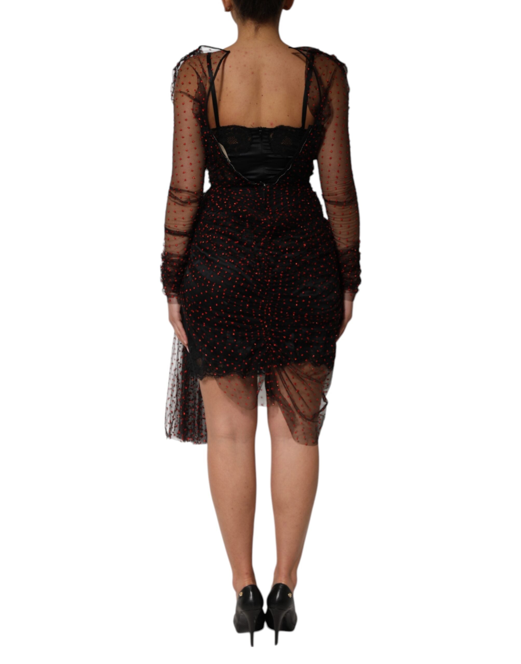 Dolce & Gabbana Black long-sleeved sheath dress with lace trim-7