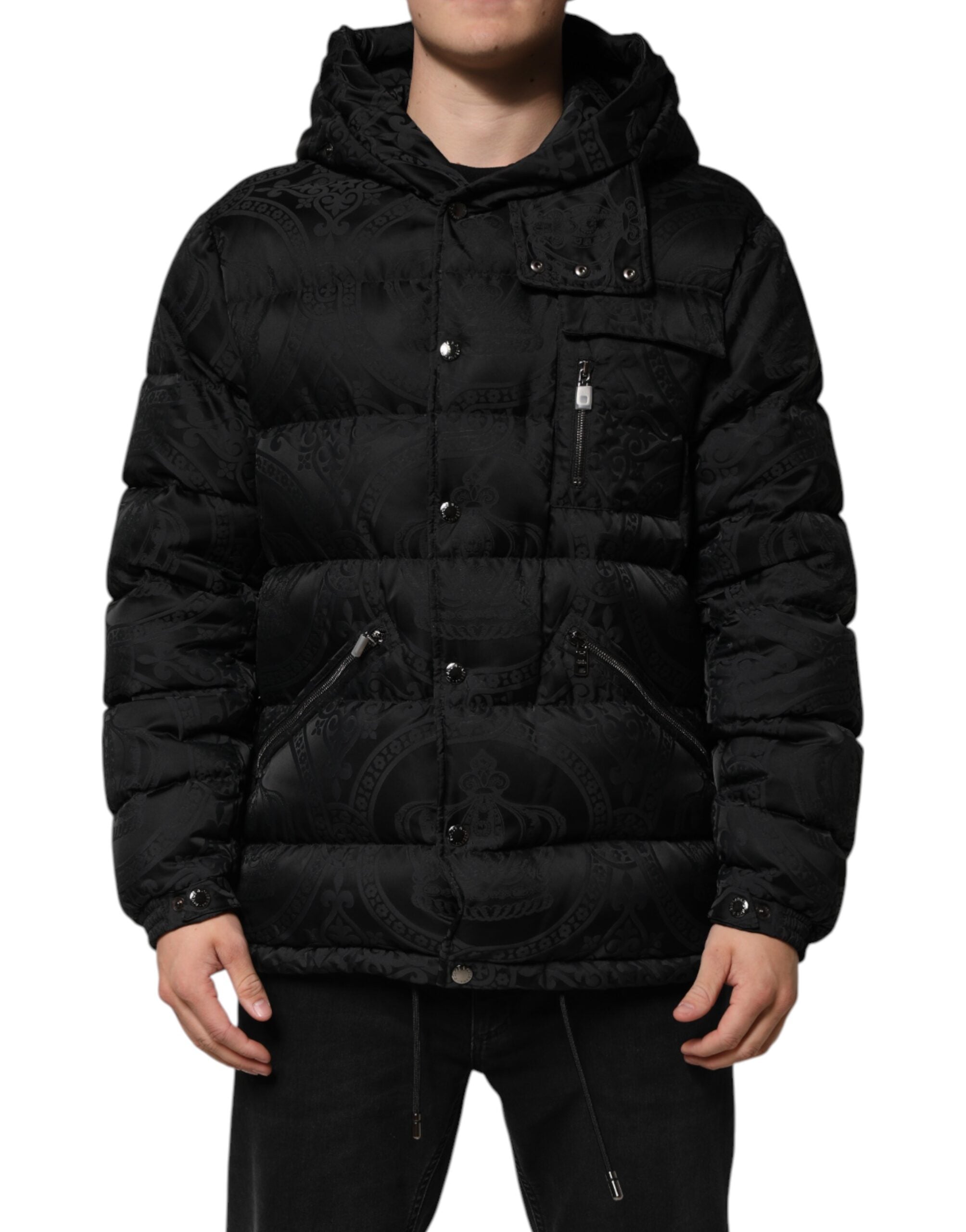 Dolce & Gabbana Black Jacquard Quilted Hooded Jacket-2