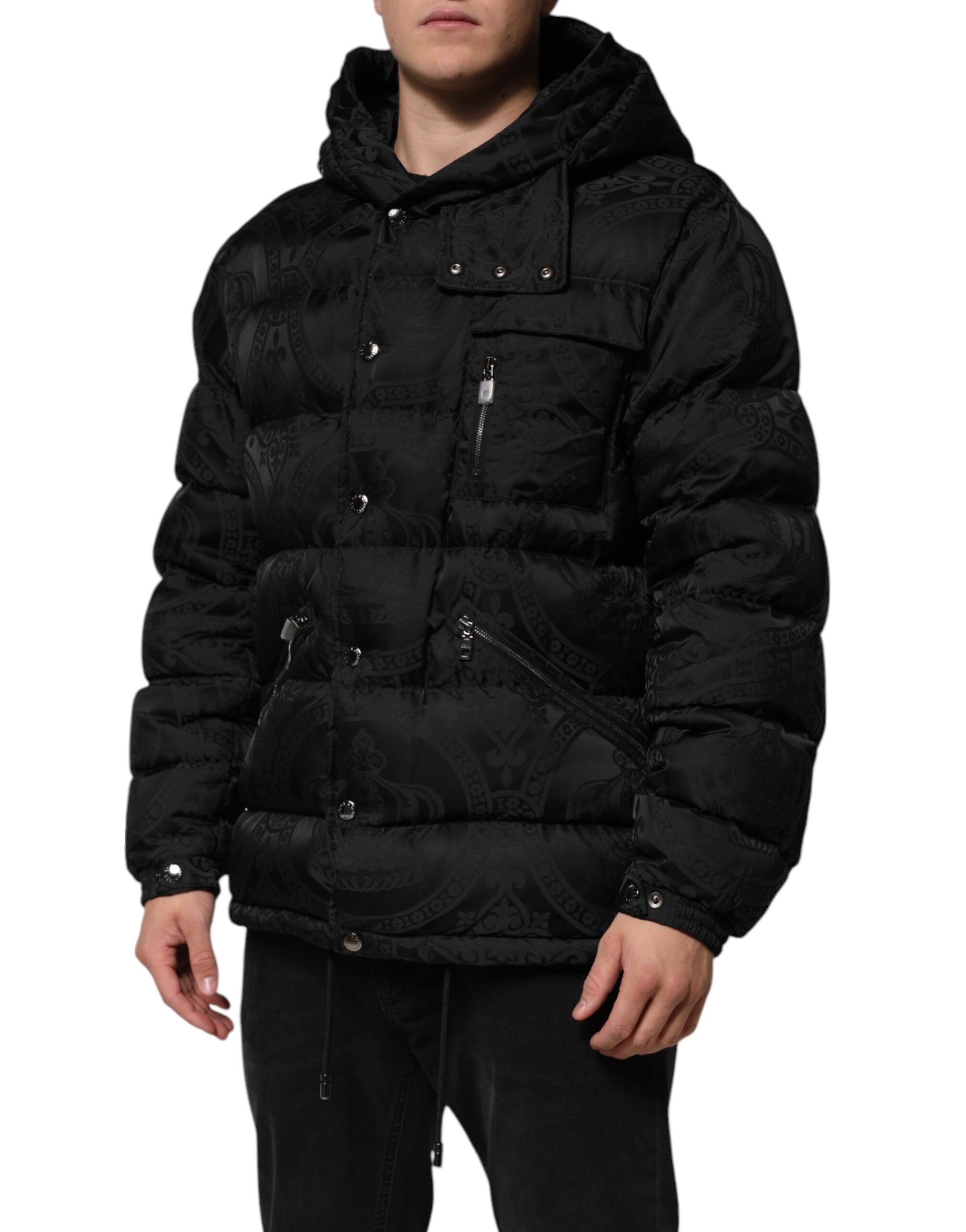 Dolce & Gabbana Black Jacquard Quilted Hooded Jacket-3