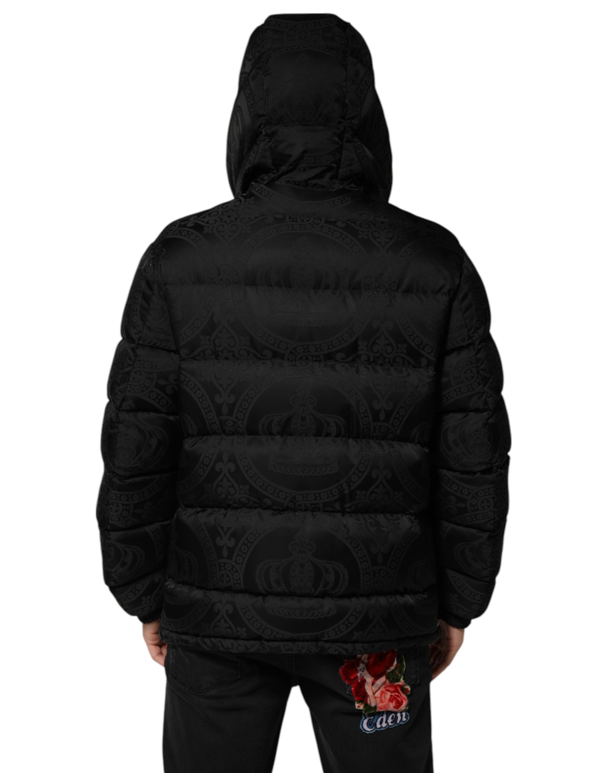 Dolce & Gabbana Black Jacquard Quilted Hooded Jacket-4