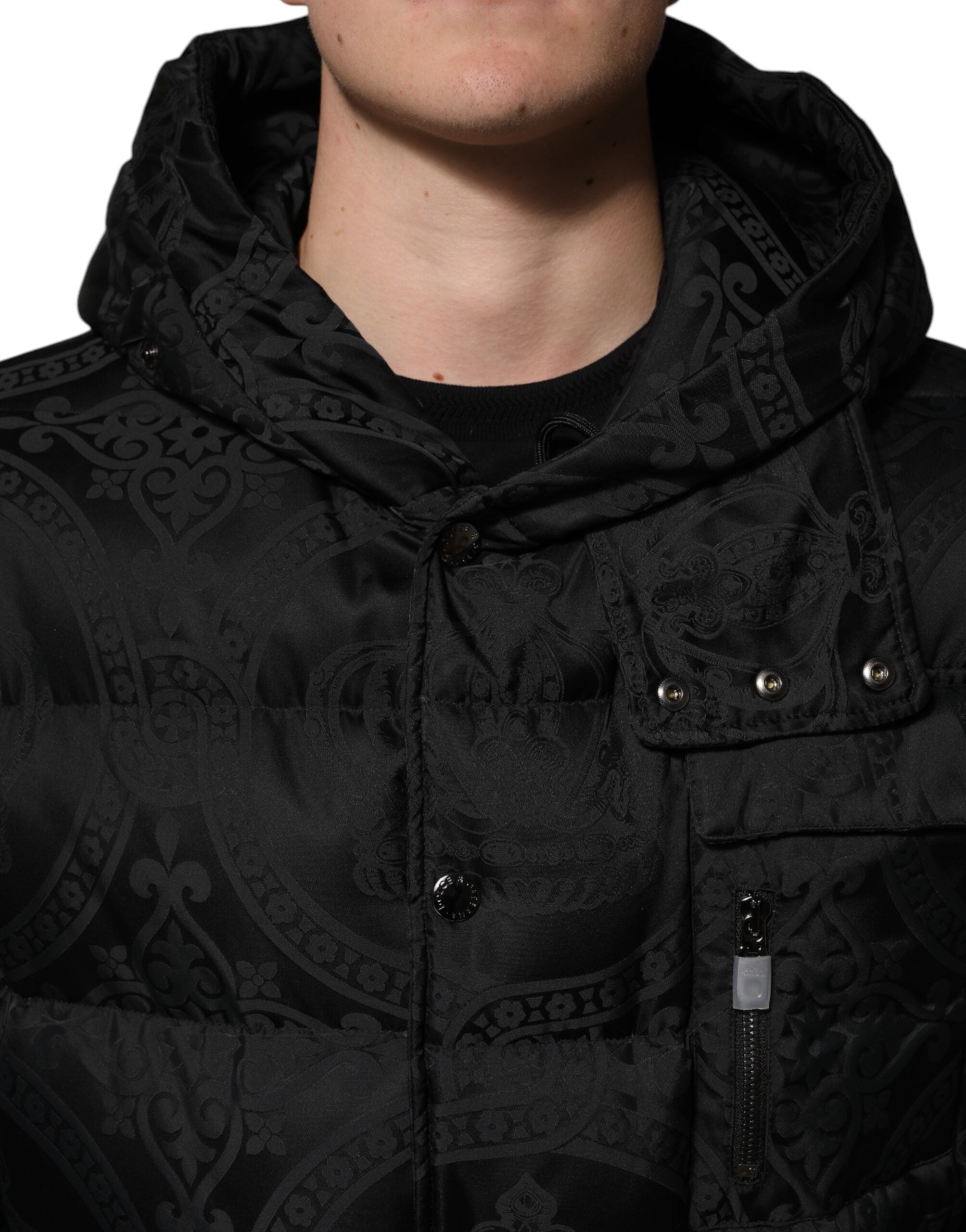 Dolce & Gabbana Black Jacquard Quilted Hooded Jacket-5