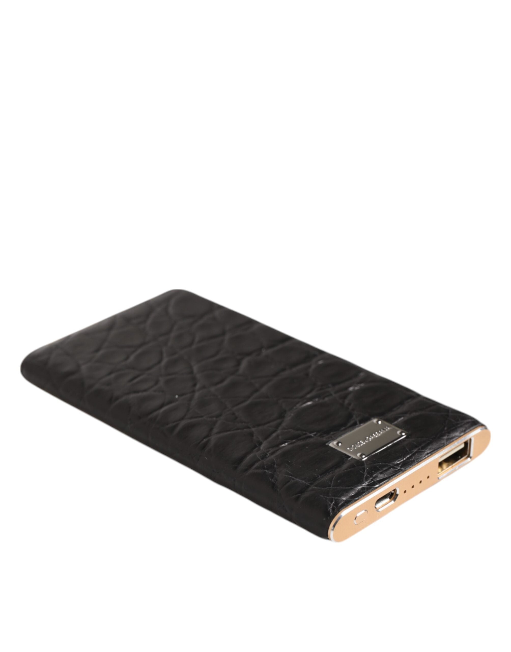 Dolce & Gabbana Schwarzes Leder Exotische Haut 3000mAh Power Bank Ladegerät USB-4