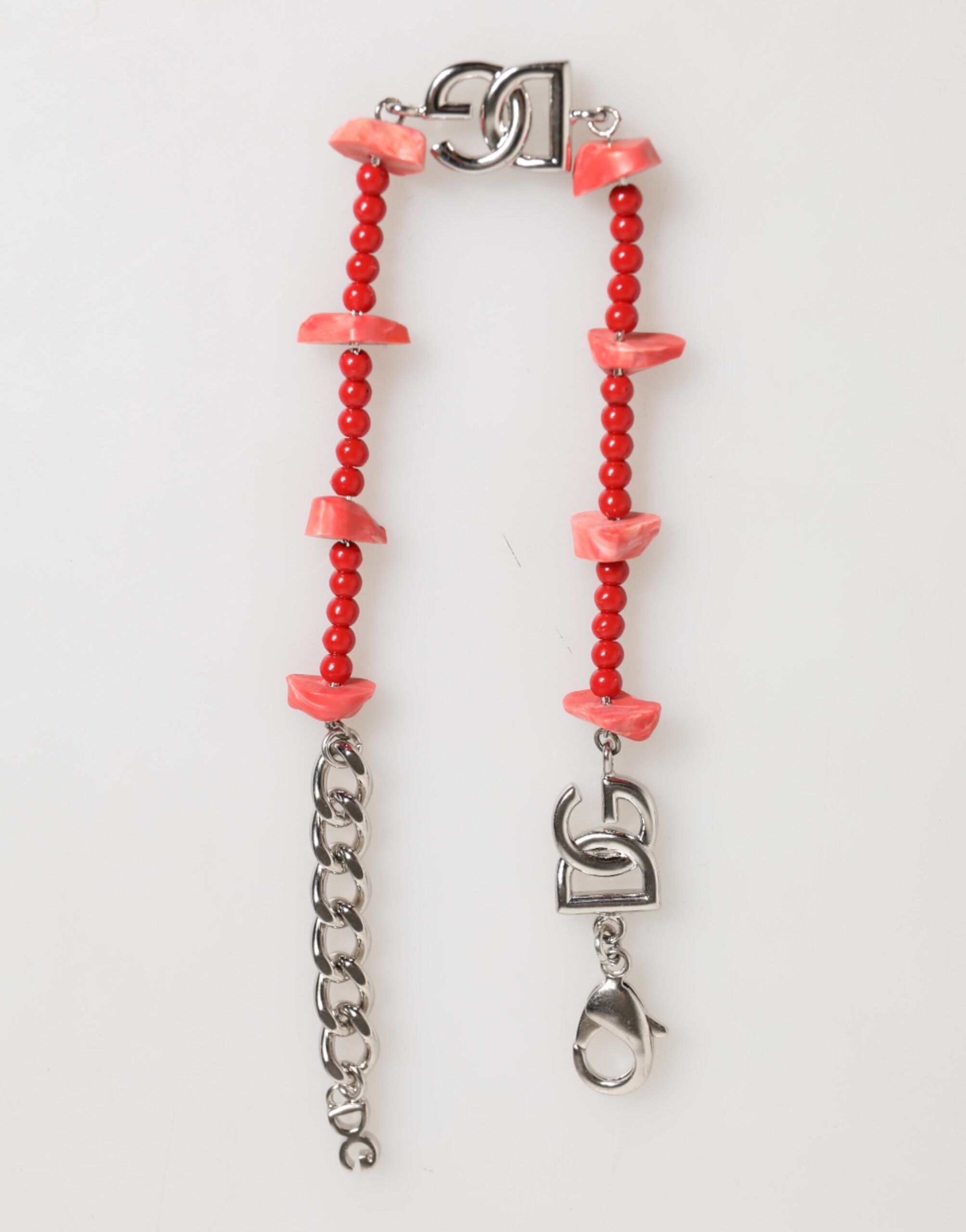 Dolce & Gabbana Silver-Tone Brass Beaded Resin DG Logo Necklace Men's Bracelet-4
