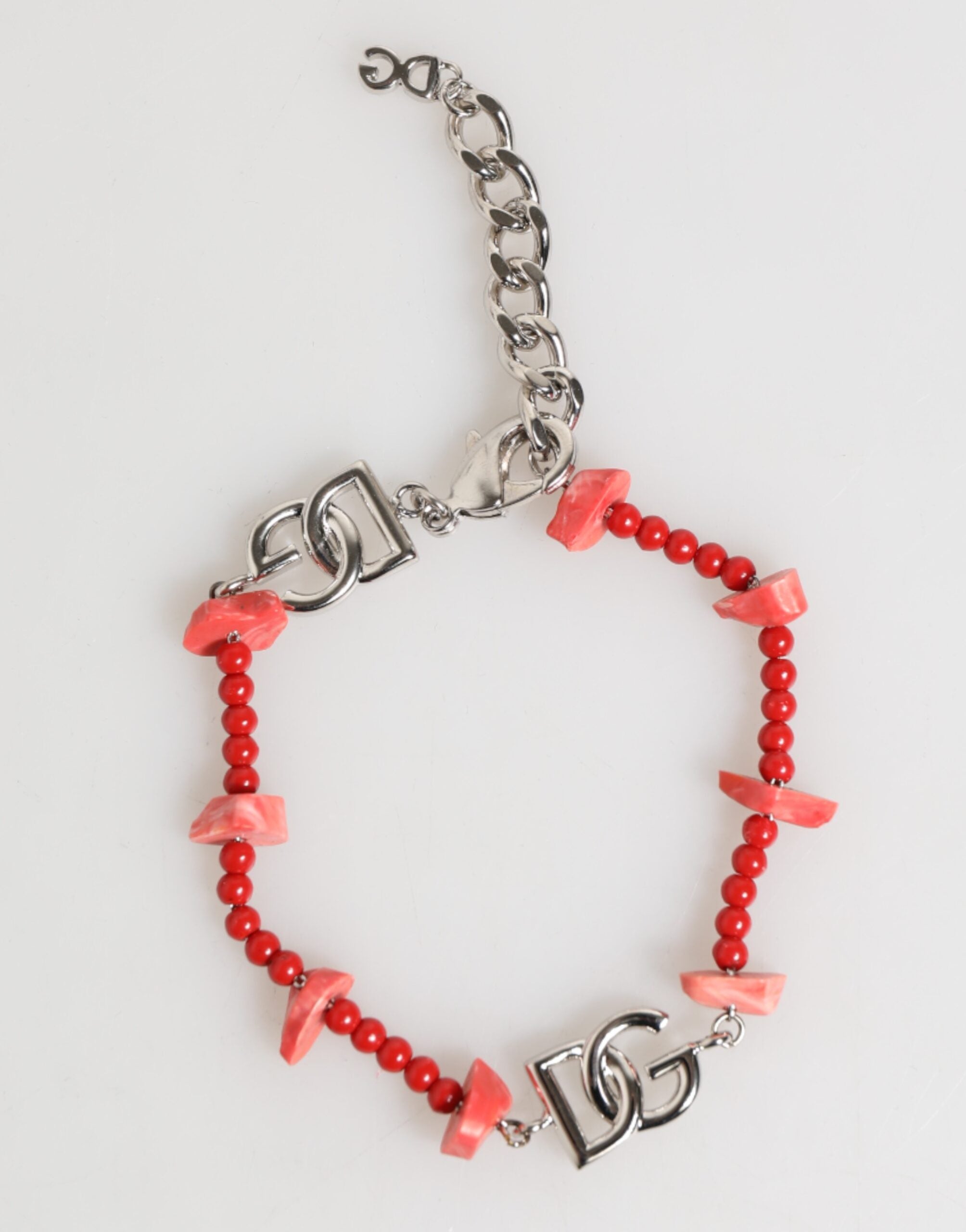 Dolce & Gabbana Silver-Tone Brass Beaded Resin DG Logo Necklace Men's Bracelet-2