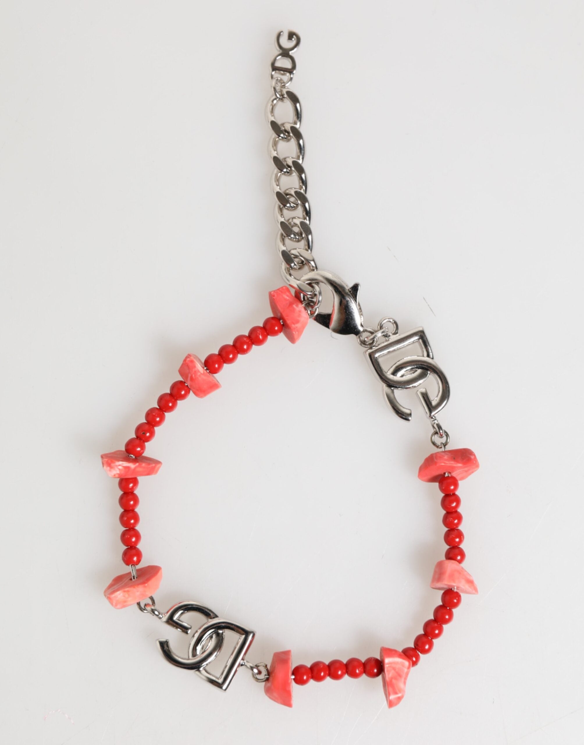 Dolce & Gabbana Silver-Tone Brass Beaded Resin DG Logo Necklace Men's Bracelet-1