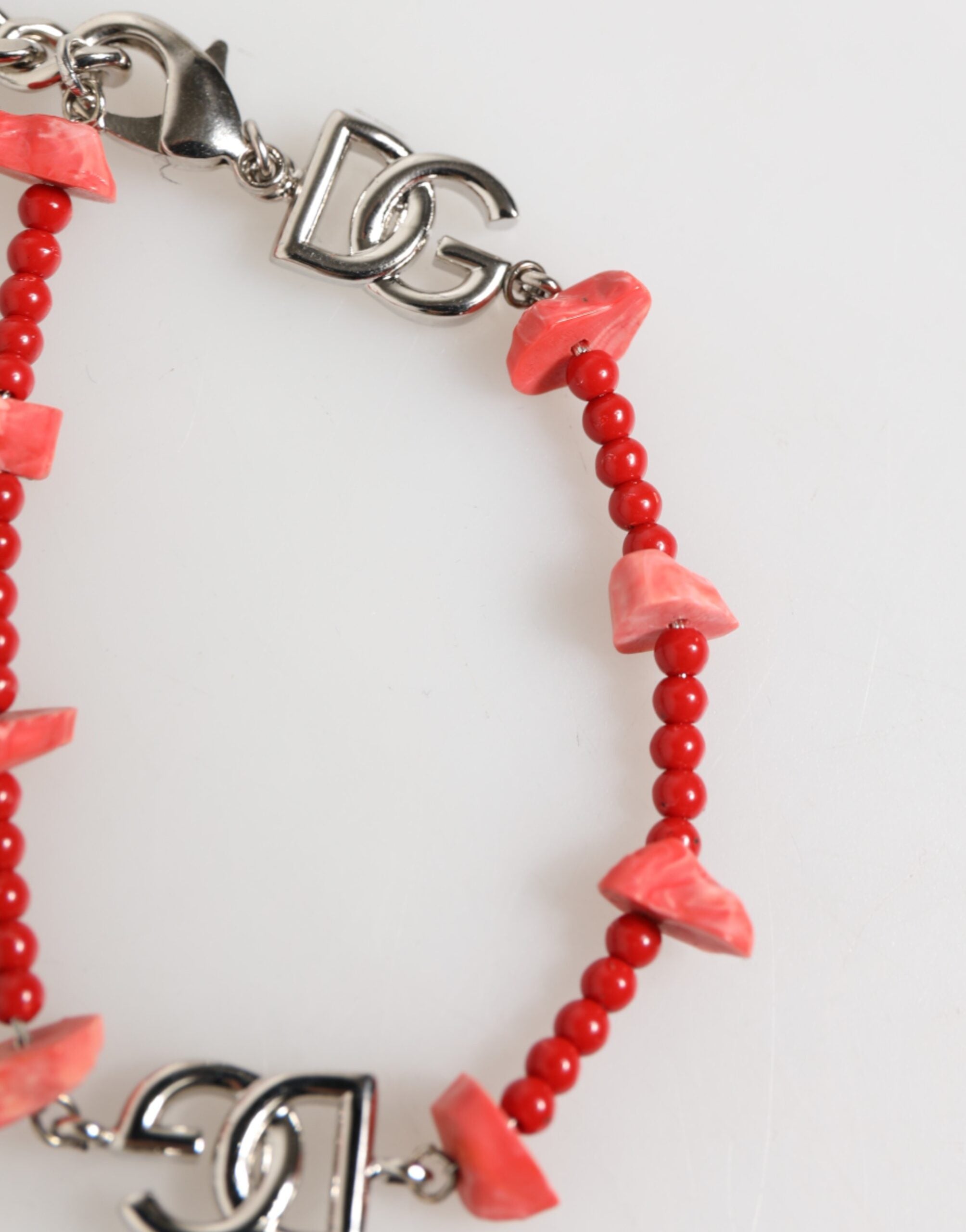 Dolce & Gabbana Silver-Tone Brass Beaded Resin DG Logo Necklace Men's Bracelet-6