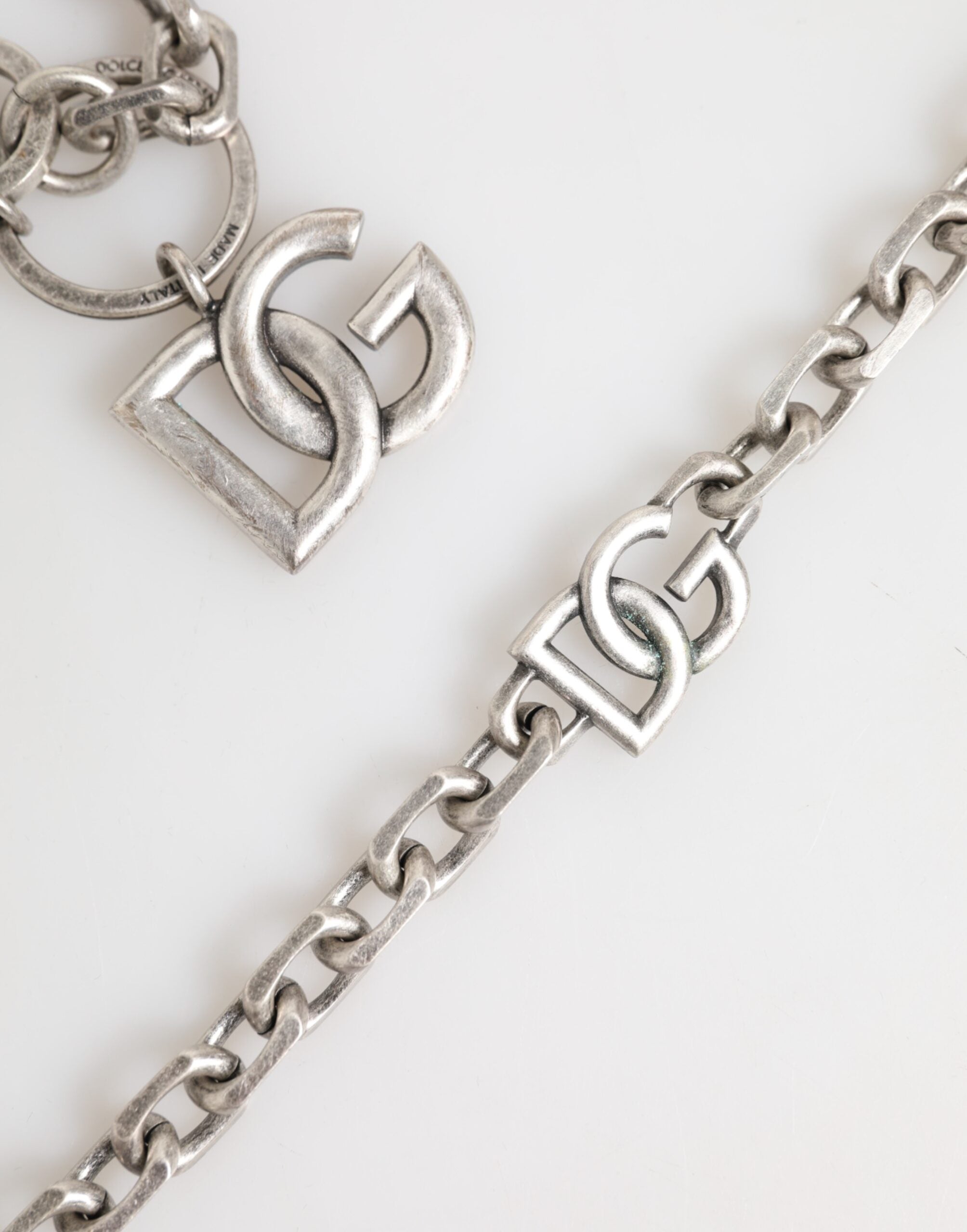Dolce & Gabbana Silver-Tone Brass DG Logo Detailing Chain Men's Necklace-3