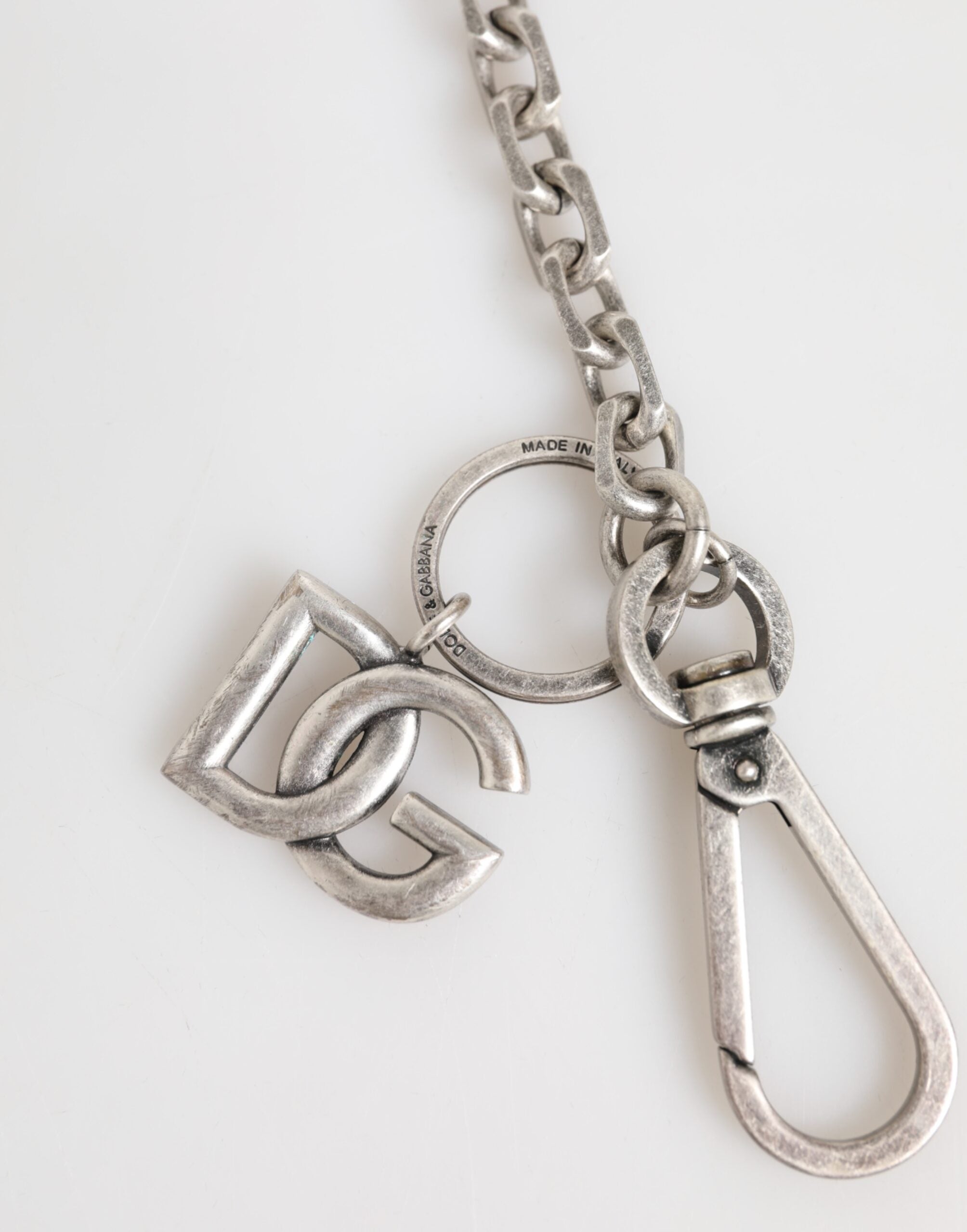 Dolce & Gabbana Silver-Tone Brass DG Logo Detailing Chain Men's Necklace-4