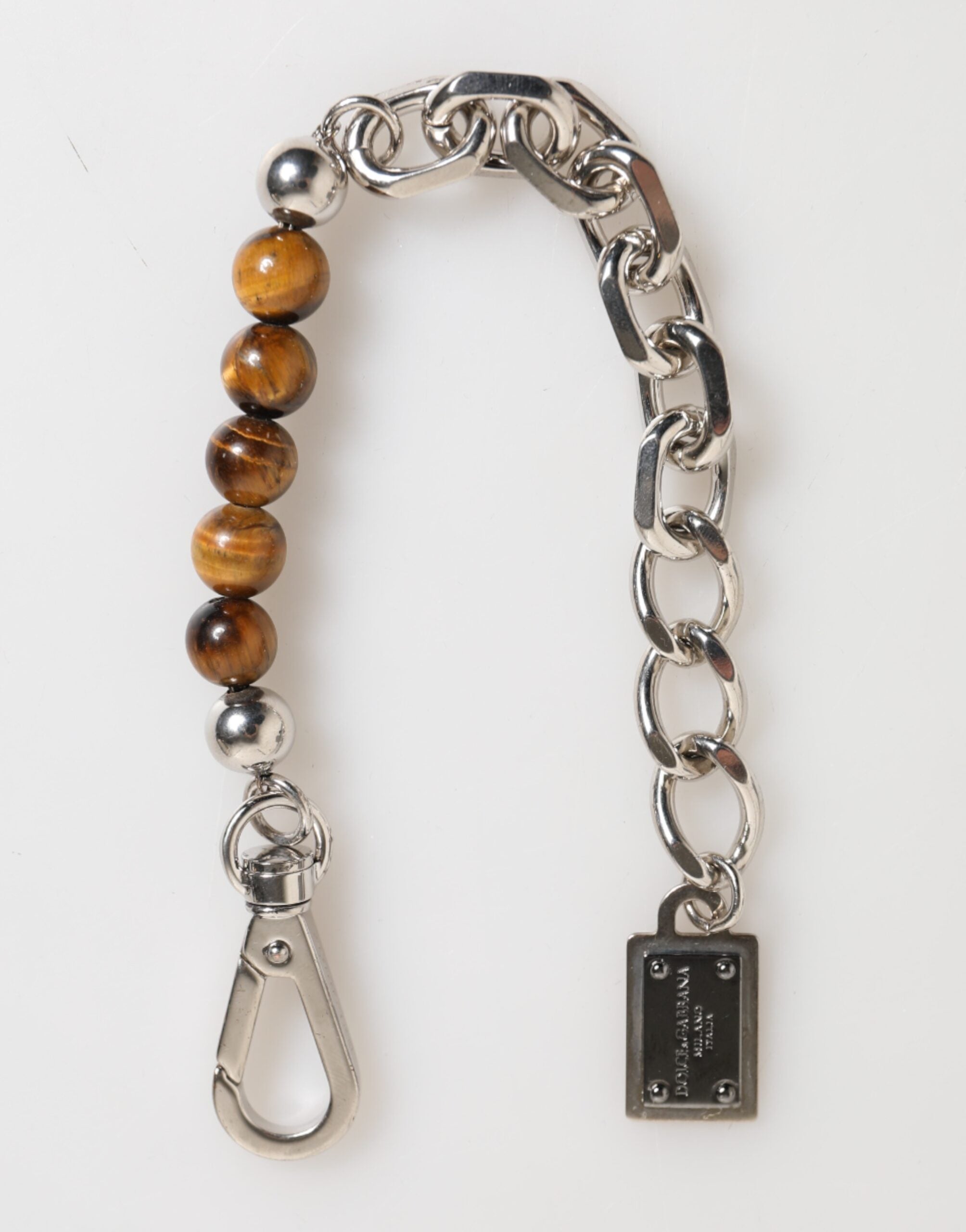 Dolce & Gabbana Silber Kette Messing Perlen Karabinerverschluss Logo Männer Armband-6