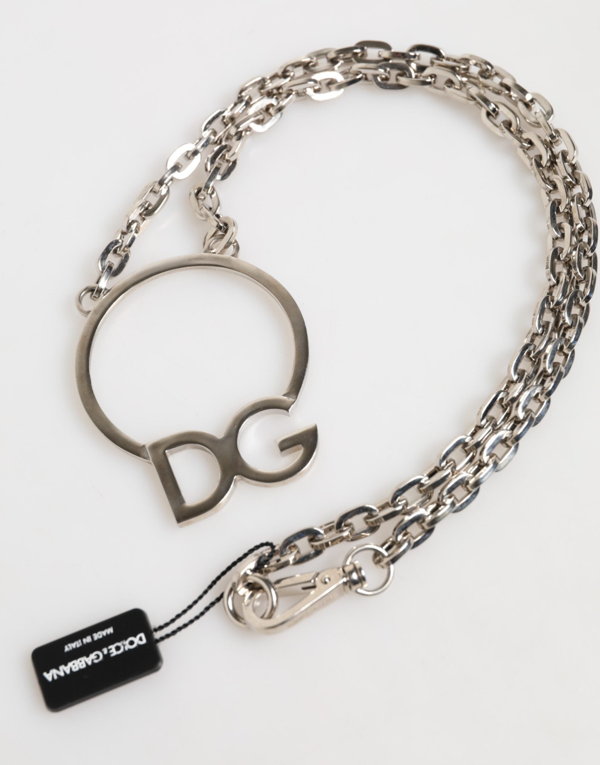 Dolce & Gabbana Silver-Tone Brass Chain DG Logo Pendant Men's Necklace-5