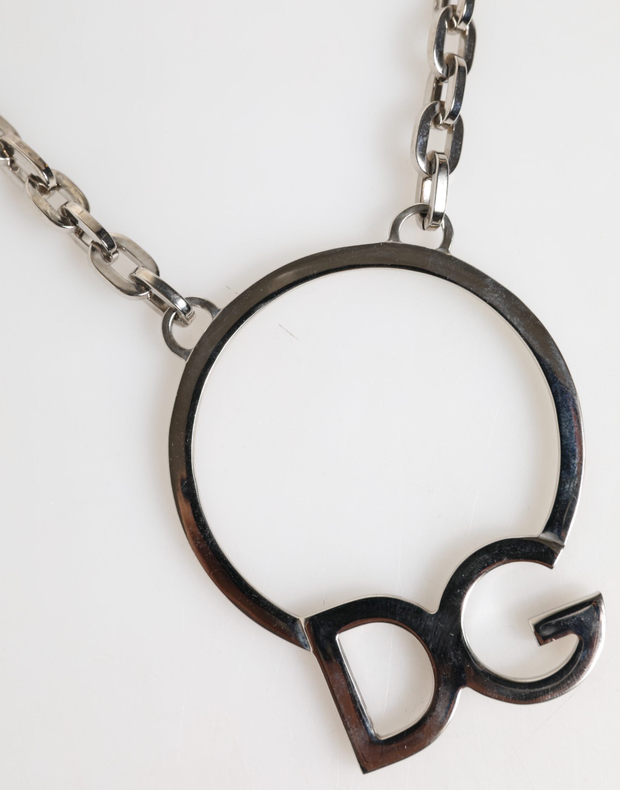 Dolce & Gabbana Silver-Tone Brass Chain DG Logo Pendant Men's Necklace-3