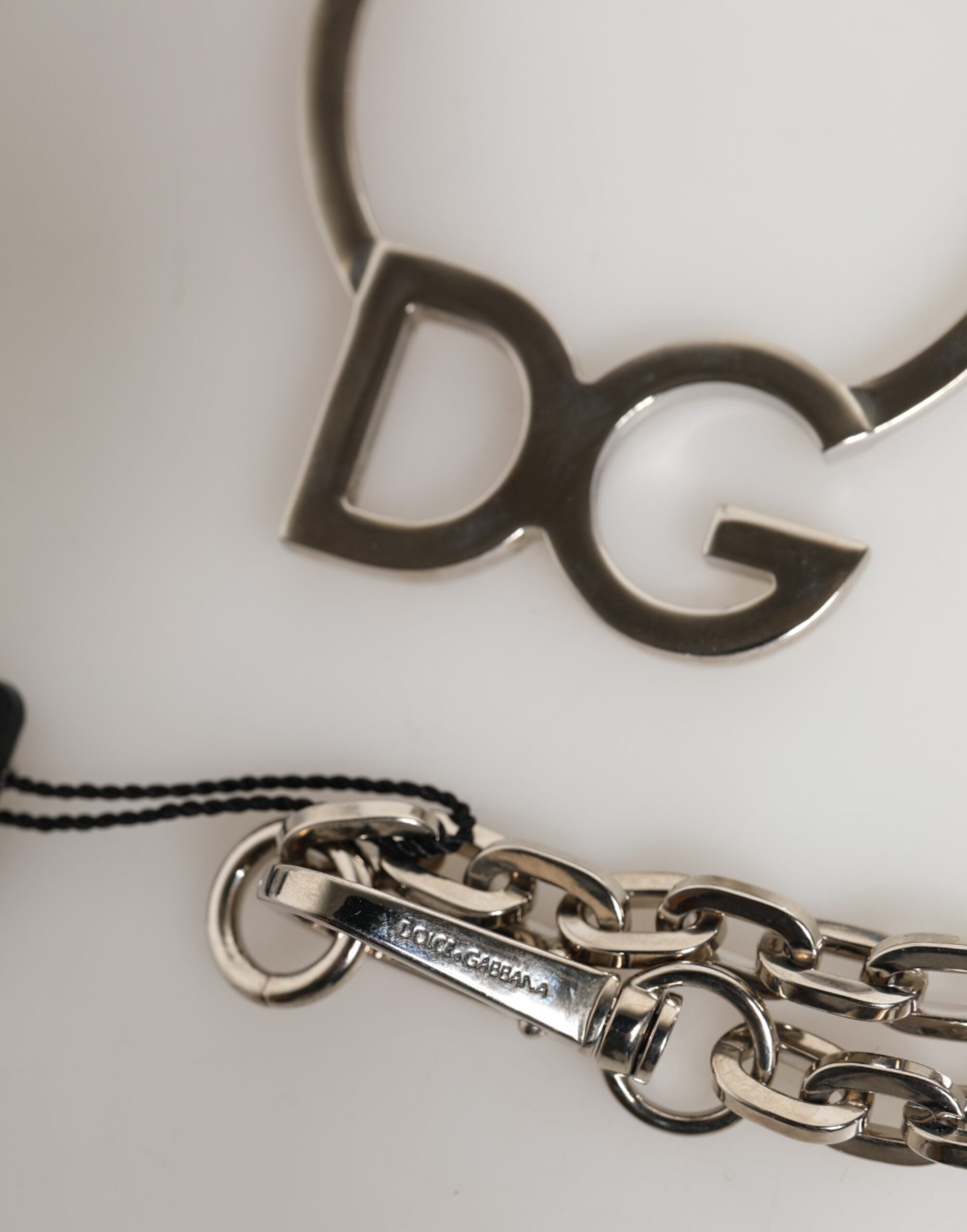 Dolce & Gabbana Silver-Tone Brass Chain DG Logo Pendant Men's Necklace-4