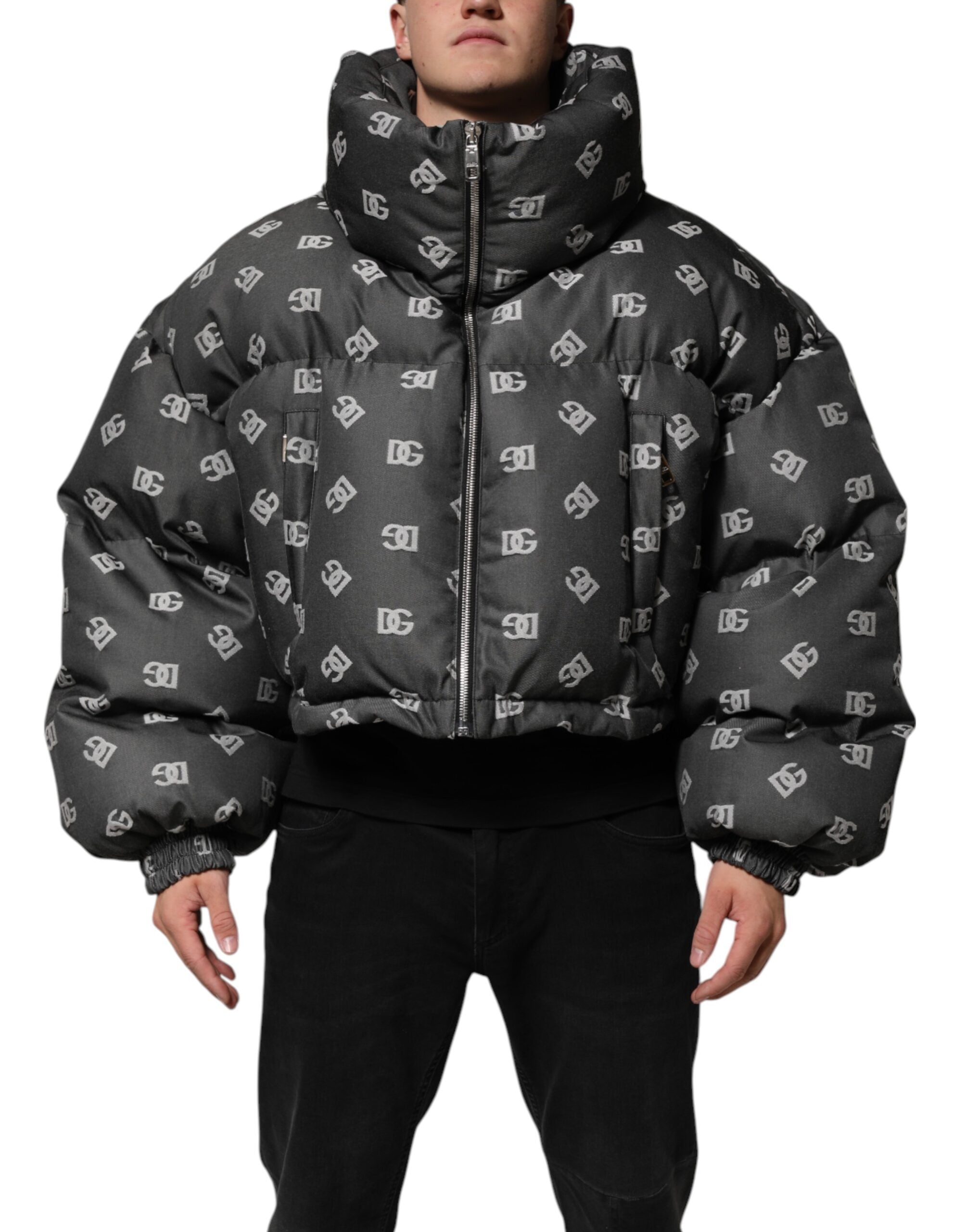 Dolce & Gabbana Black DG Monogram Full Zip Puffer Jacket for Men