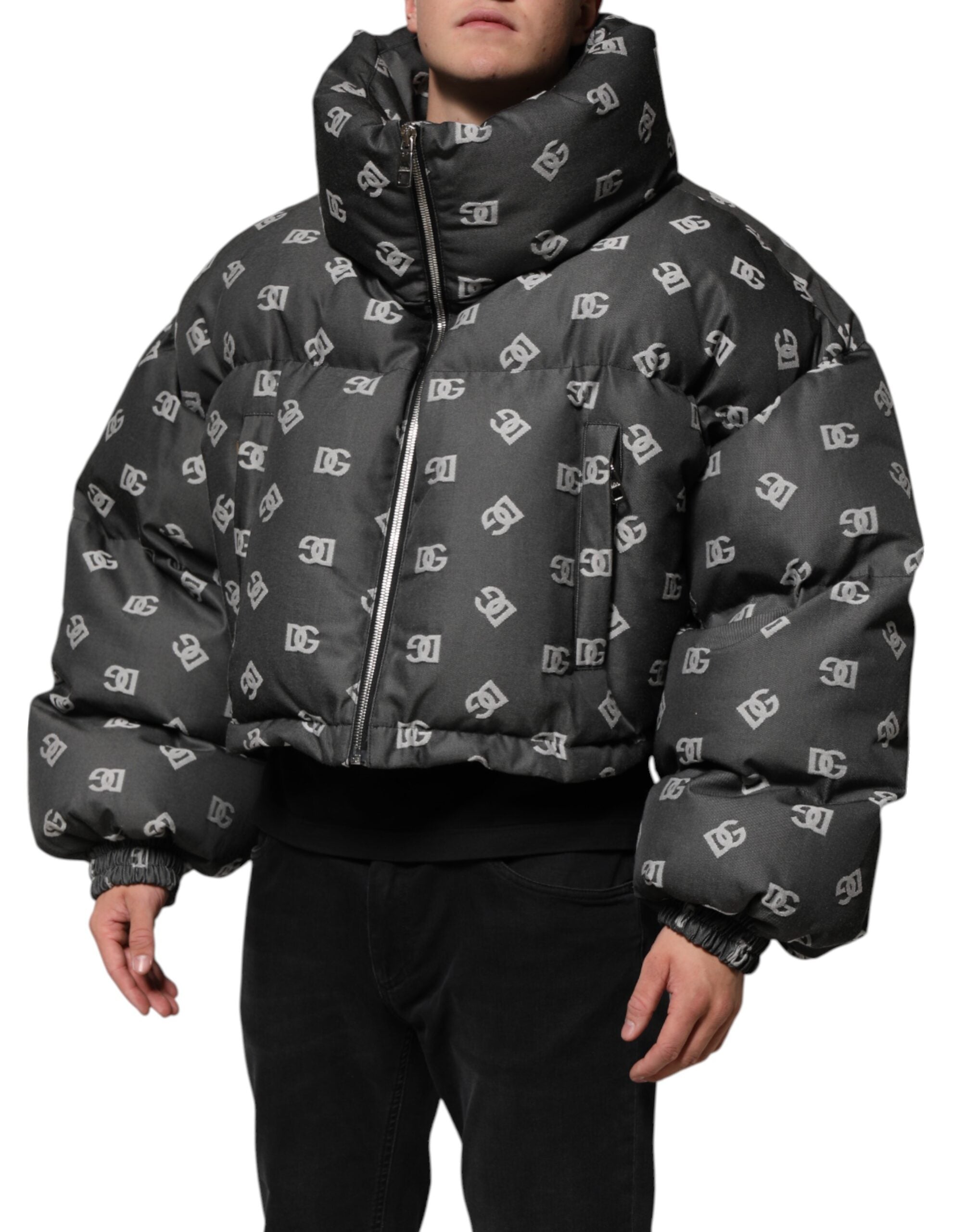 Dolce & Gabbana Schwarze DG Monogram Full Zip Pufferjacke für Männer-3