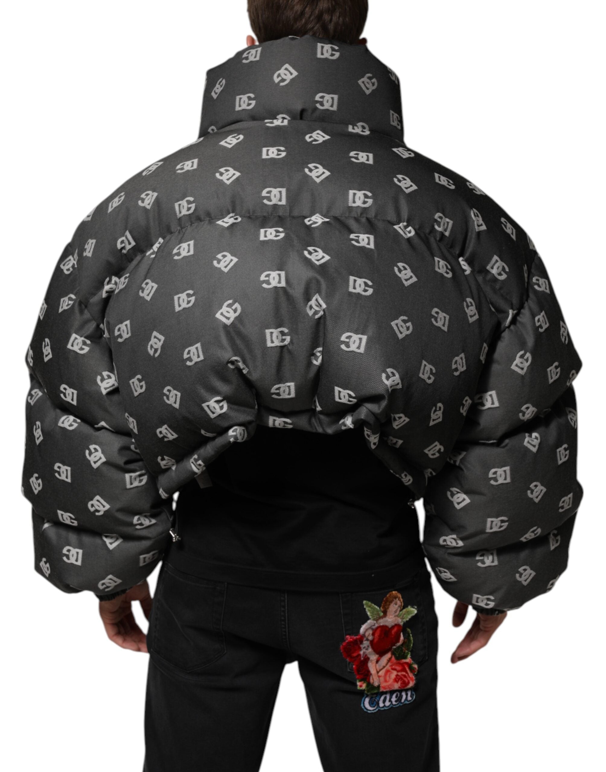 Dolce & Gabbana Schwarze DG Monogram Full Zip Pufferjacke für Männer-4
