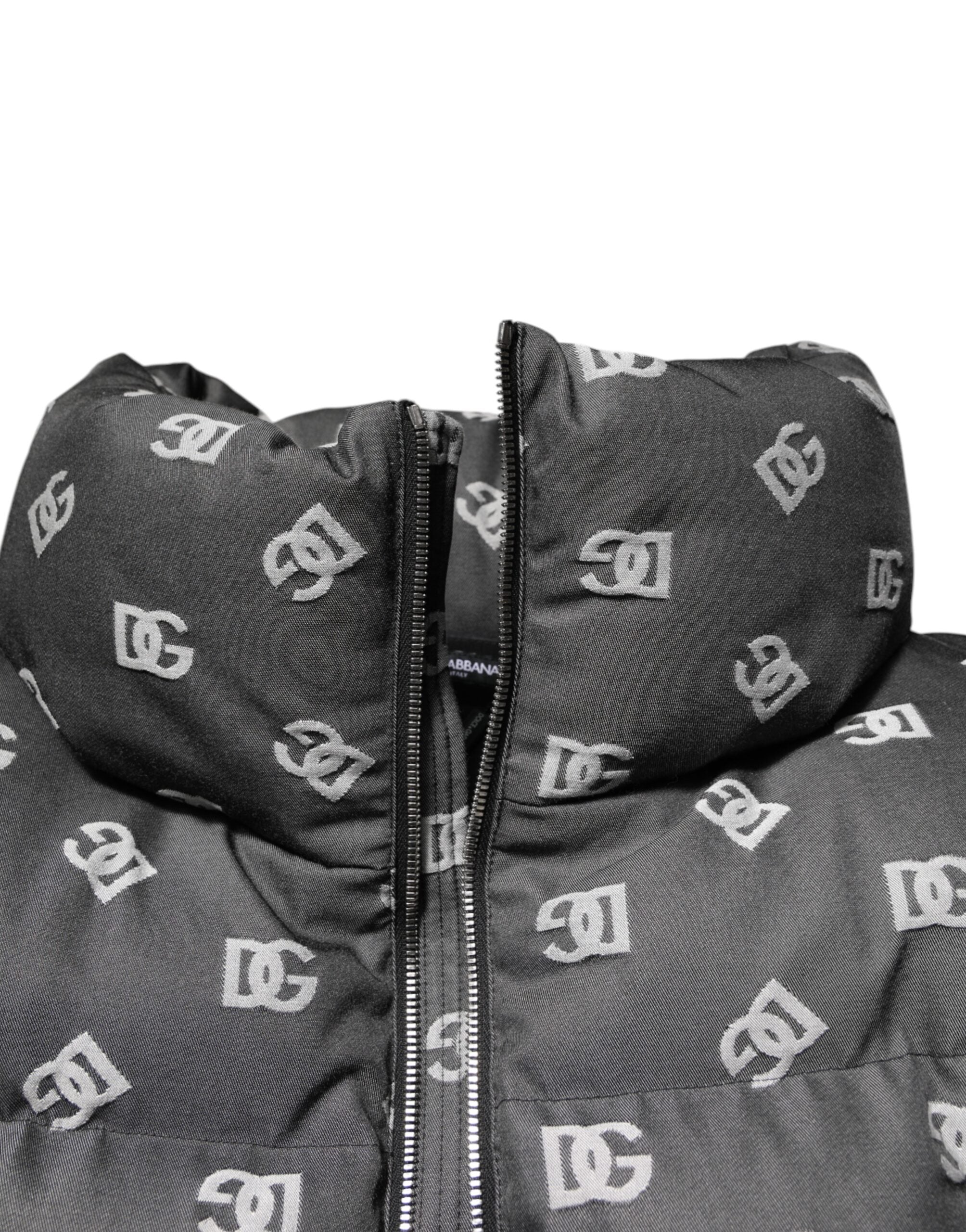 Dolce & Gabbana Schwarze DG Monogram Full Zip Pufferjacke für Männer-6