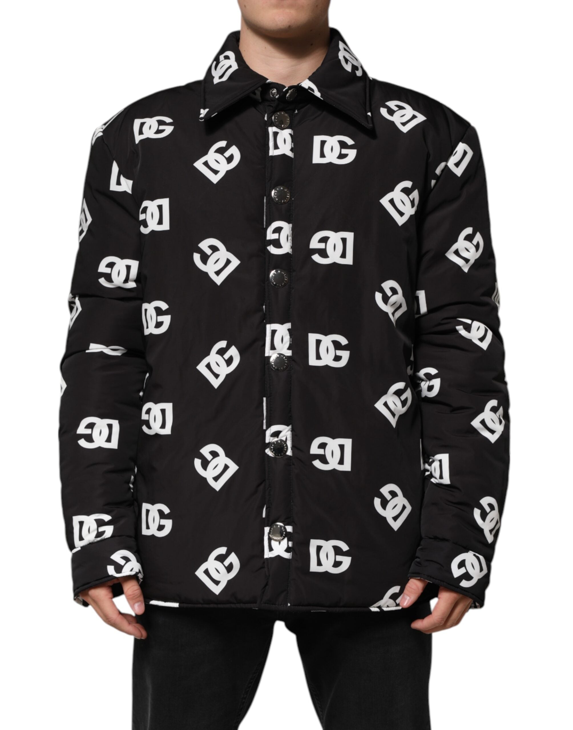 Dolce & Gabbana Schwarze DG Monogram Nylon Windbreaker Jacke-2