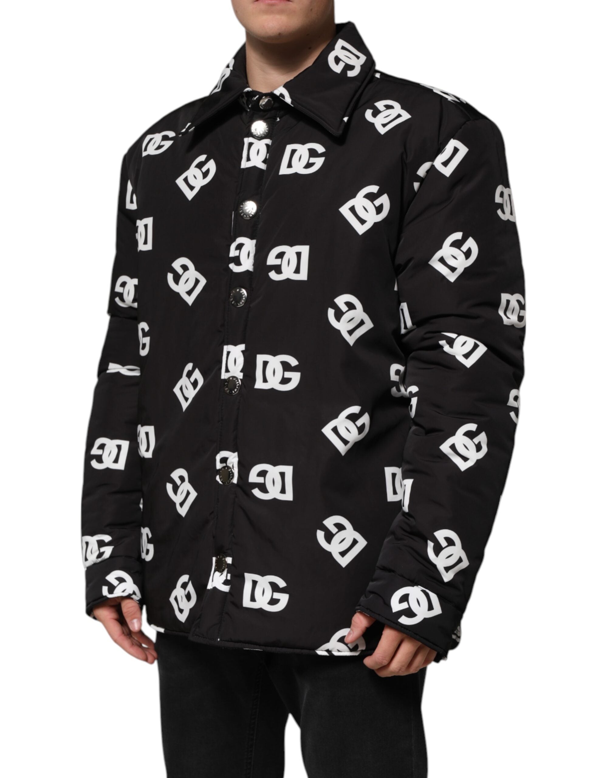 Dolce & Gabbana Schwarze DG Monogram Nylon Windbreaker Jacke-3