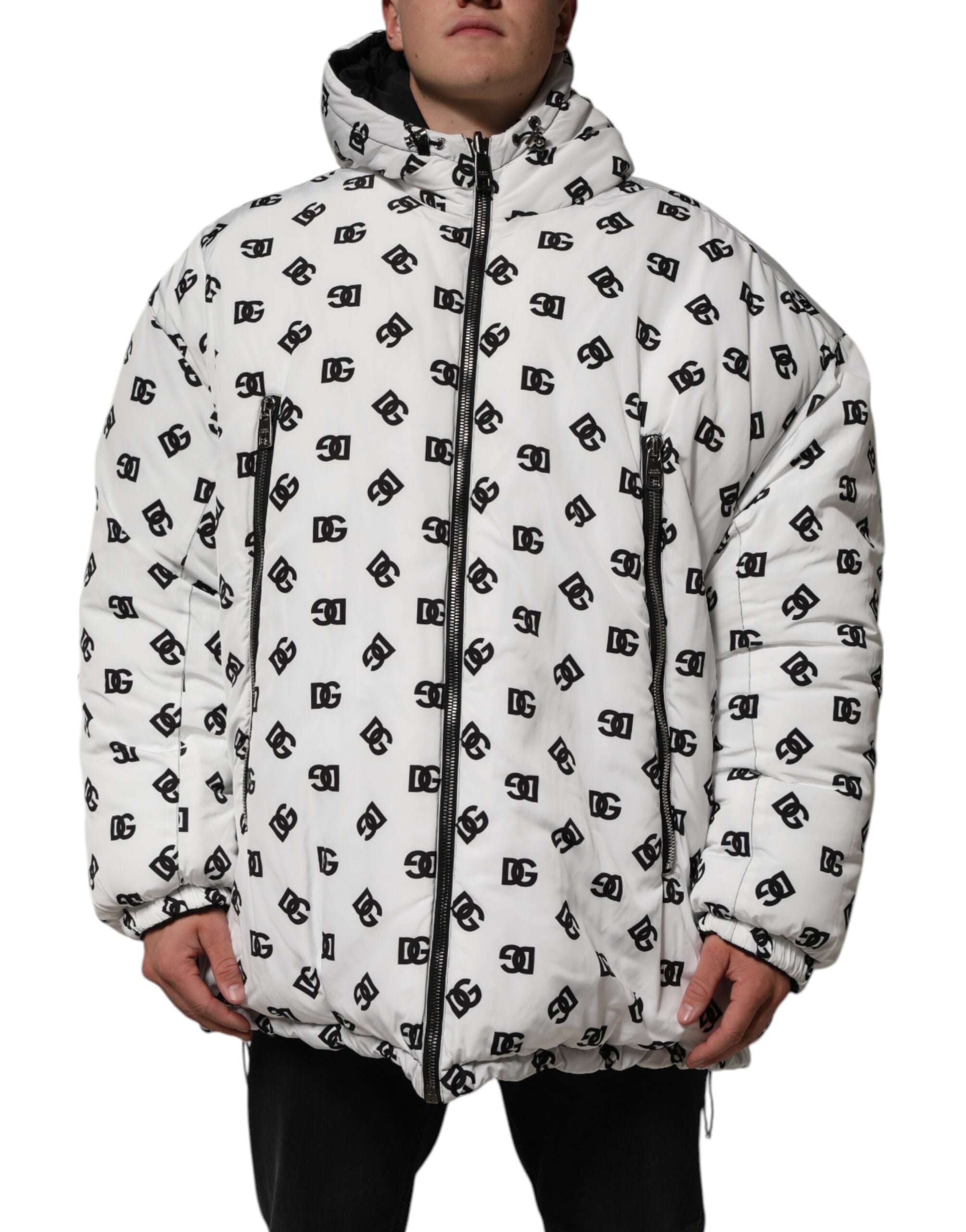 Dolce & Gabbana Weiße DG Monogram Kapuzen-Pufferjacke-2