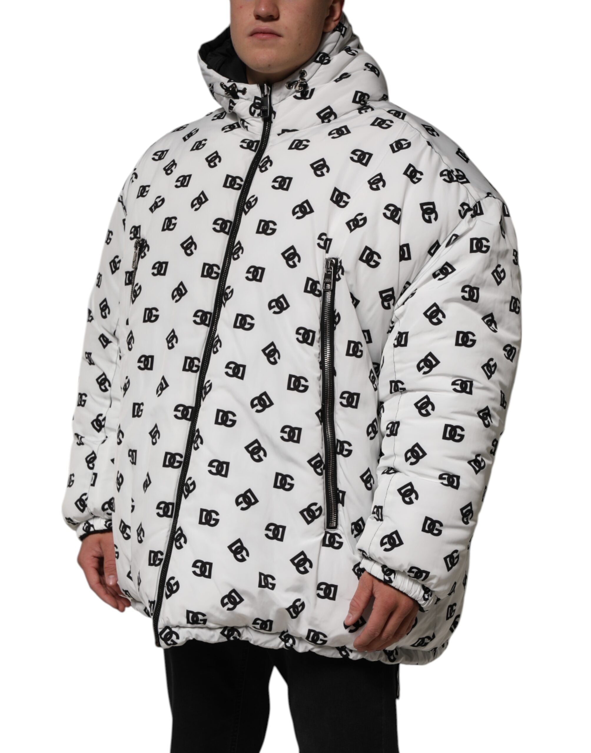 Dolce & Gabbana Weiße DG Monogram Kapuzen-Pufferjacke-3