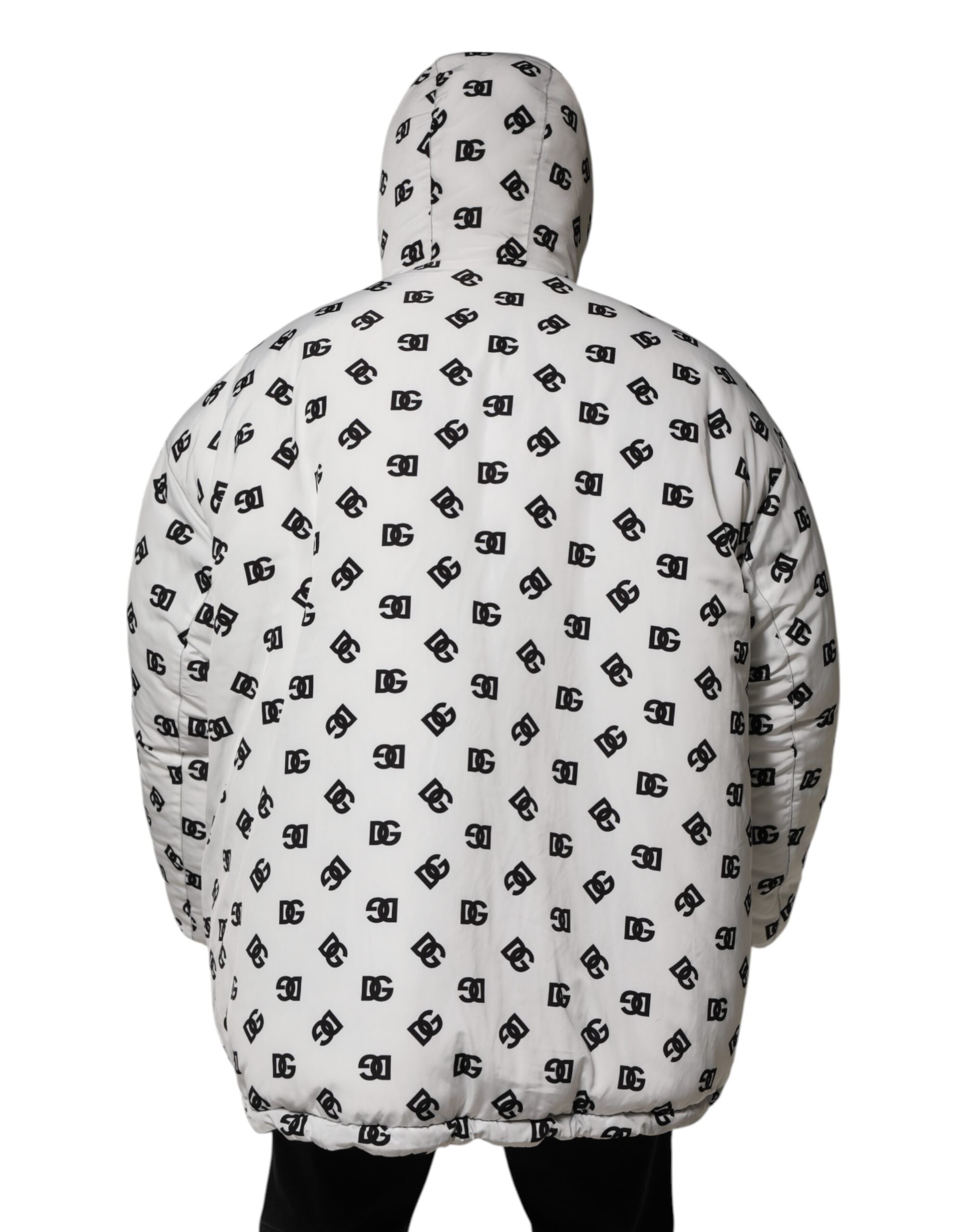 Dolce & Gabbana Weiße DG Monogram Kapuzen-Pufferjacke-4