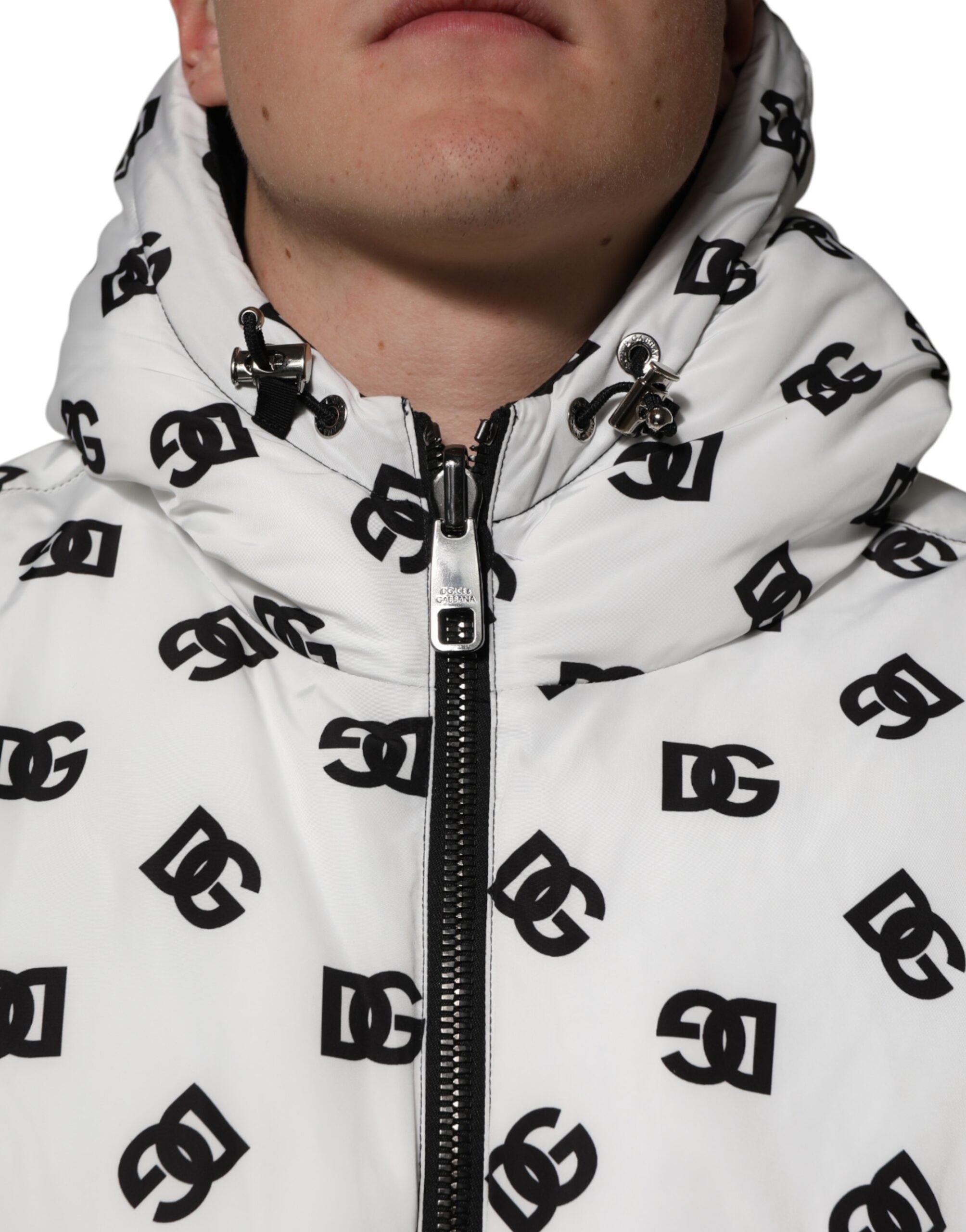 Dolce & Gabbana Weiße DG Monogram Kapuzen-Pufferjacke-5