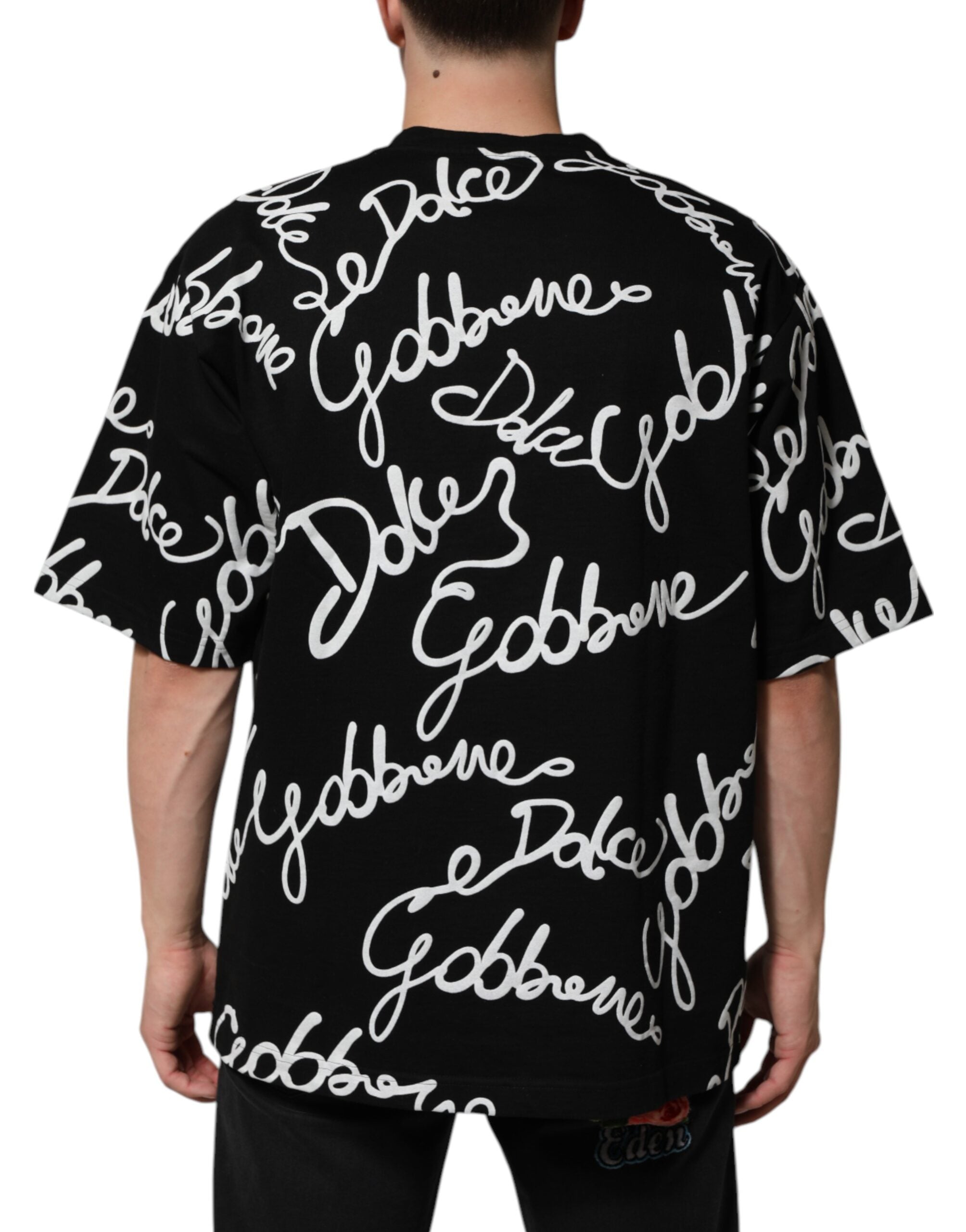 Dolce & Gabbana black T-shirt with round neck and logo print, made of cotton-4