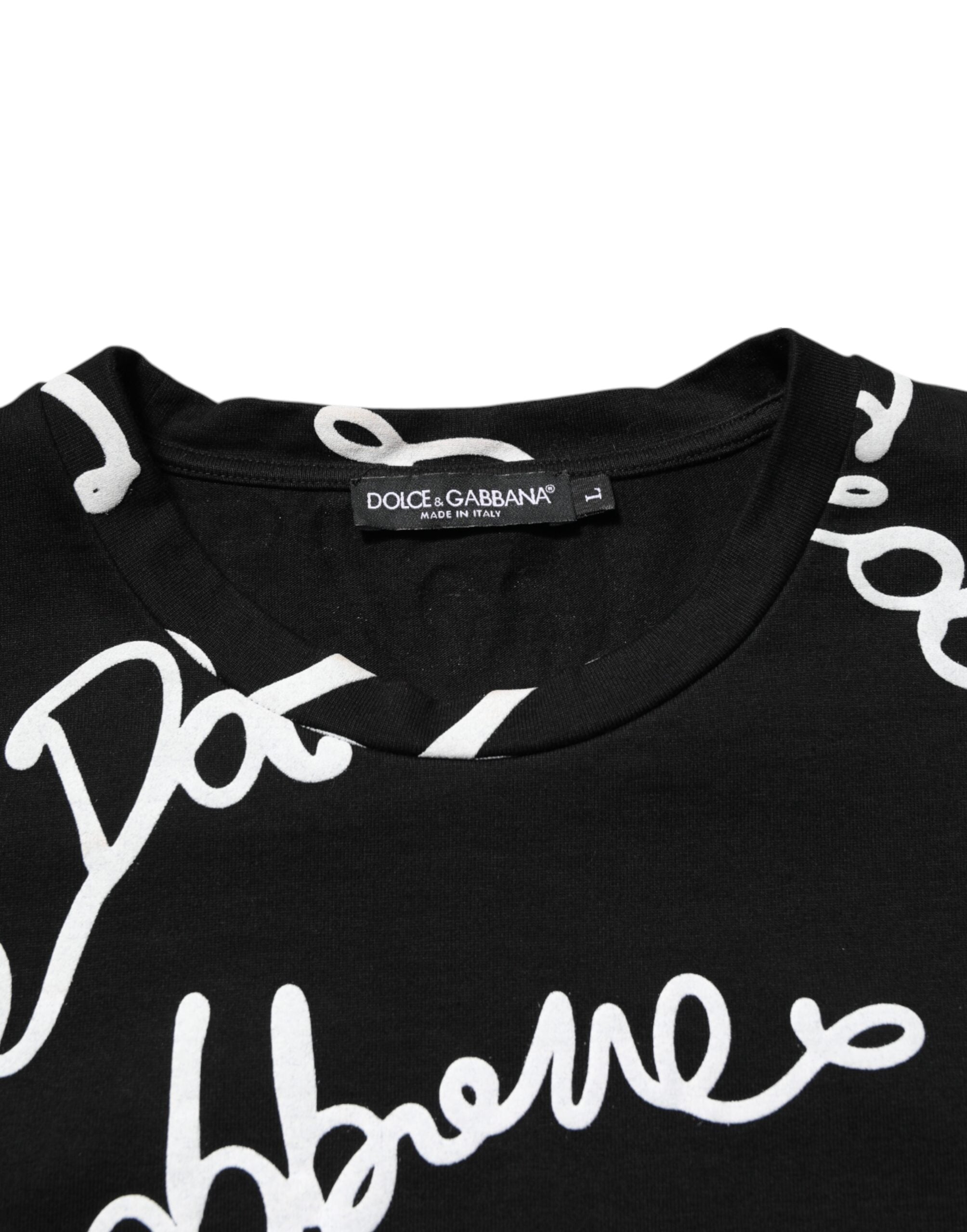 Dolce & Gabbana black T-shirt with round neck and logo print, made of cotton-5