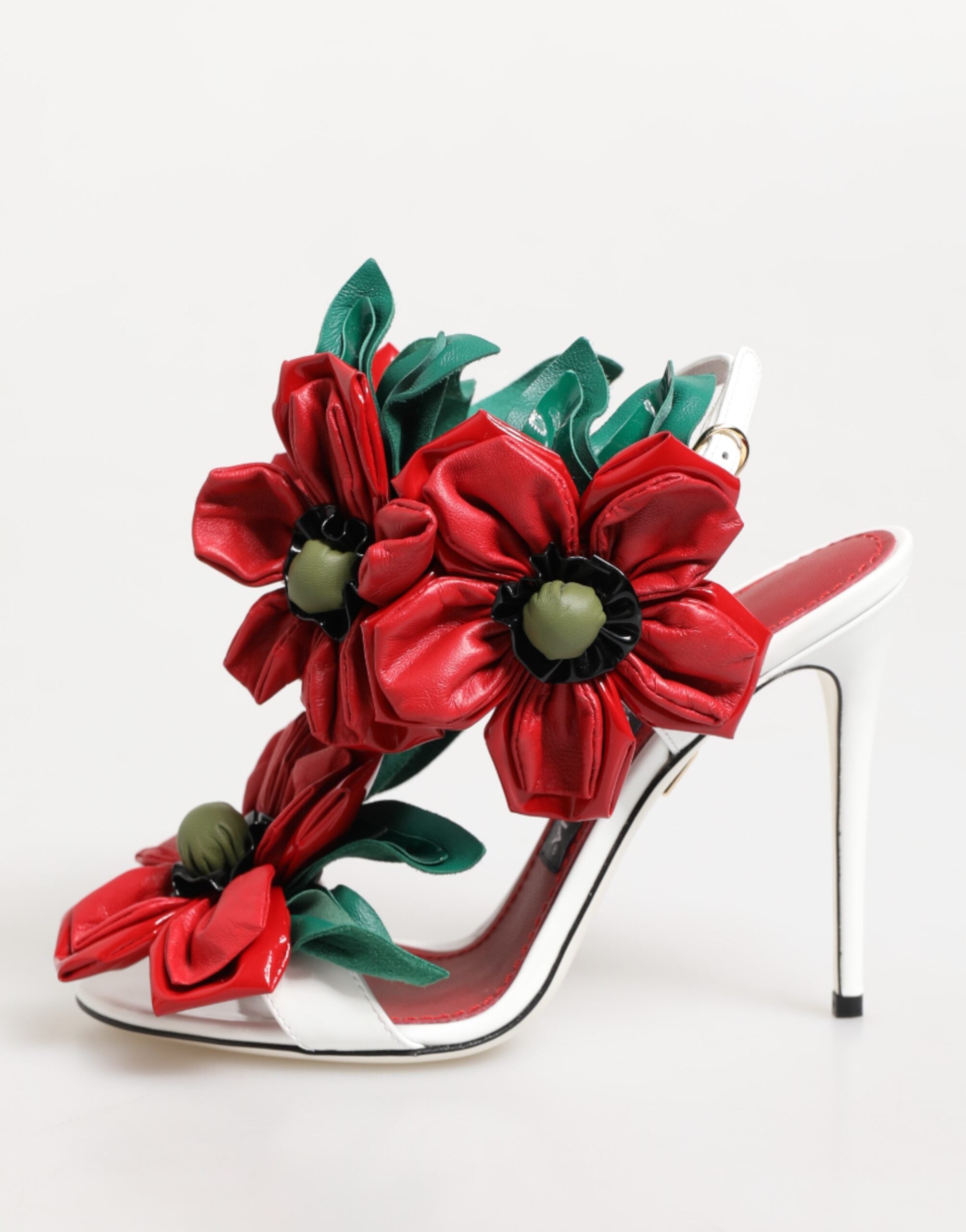 Dolce & Gabbana White Red Floral Detailing Sandals Shoes-7