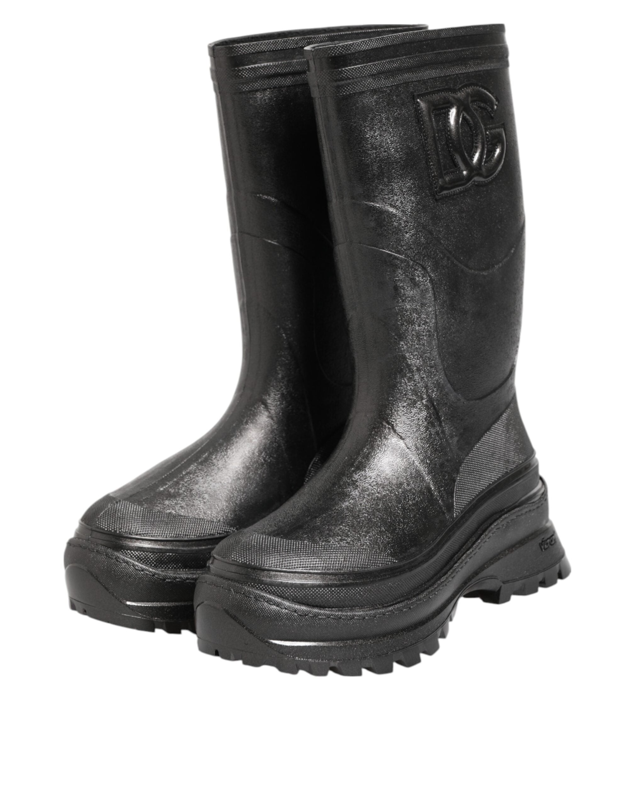 Dolce & Gabbana Metallic Black Pull On Rain Boots Men's Shoes-5