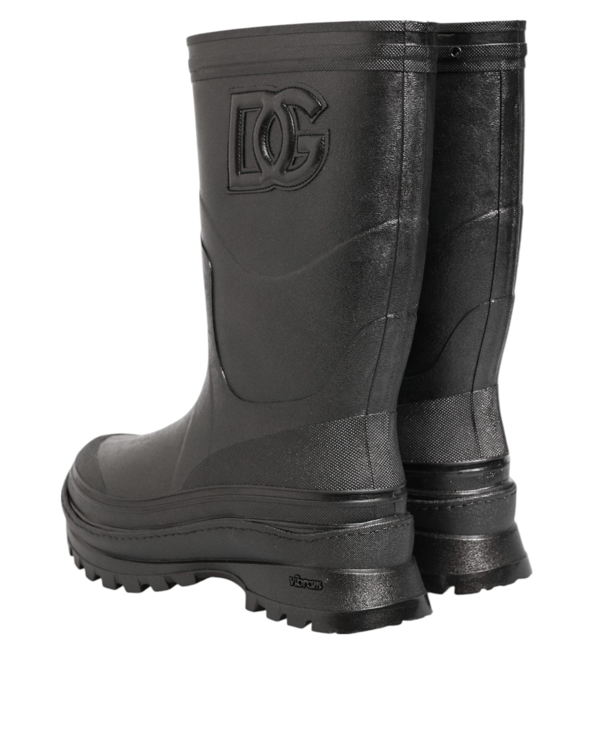 Dolce & Gabbana Metallic Black Pull On Rain Boots Men's Shoes-6