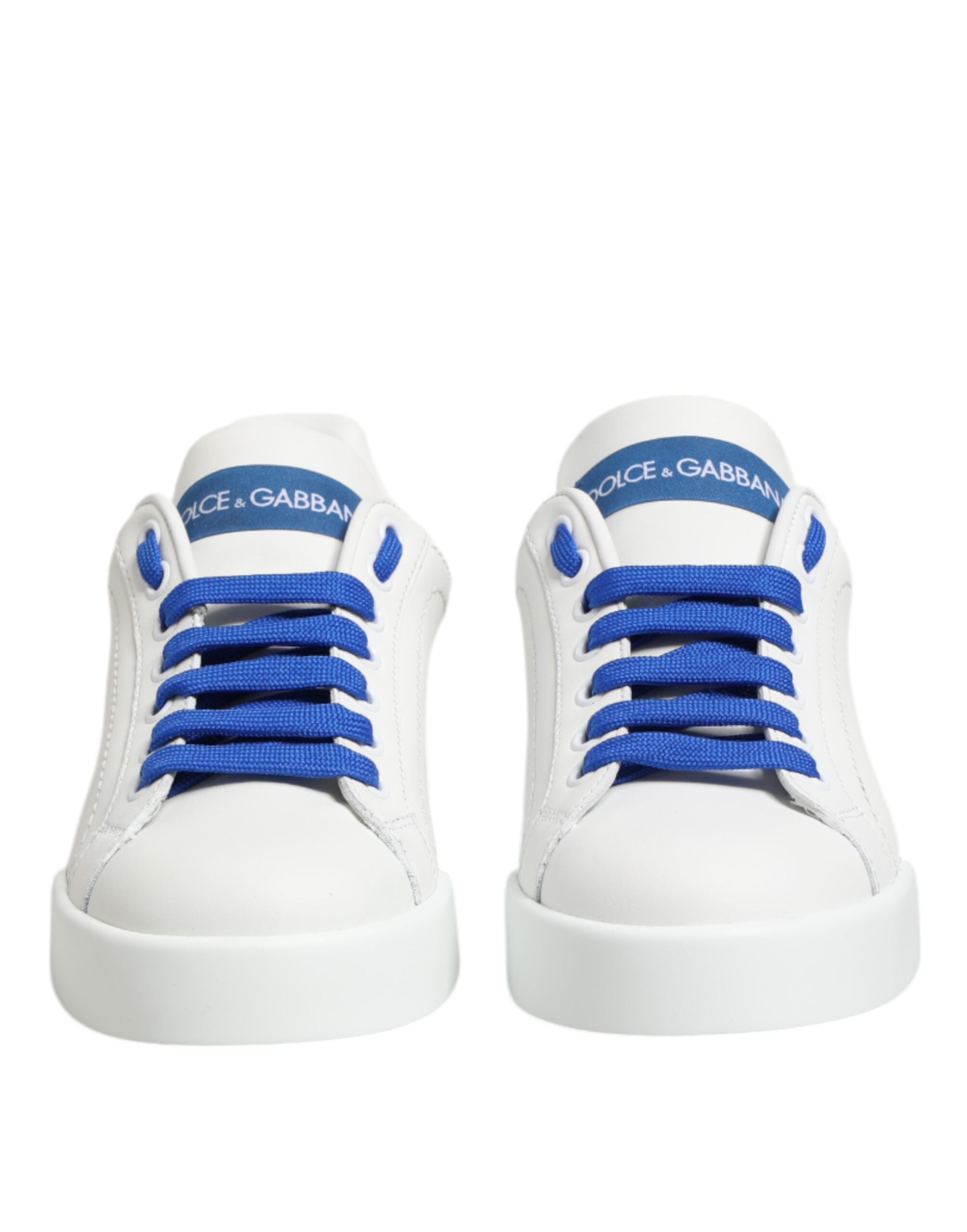 Dolce & Gabbana White Blue Leather Low Top Sneakers Shoes-3