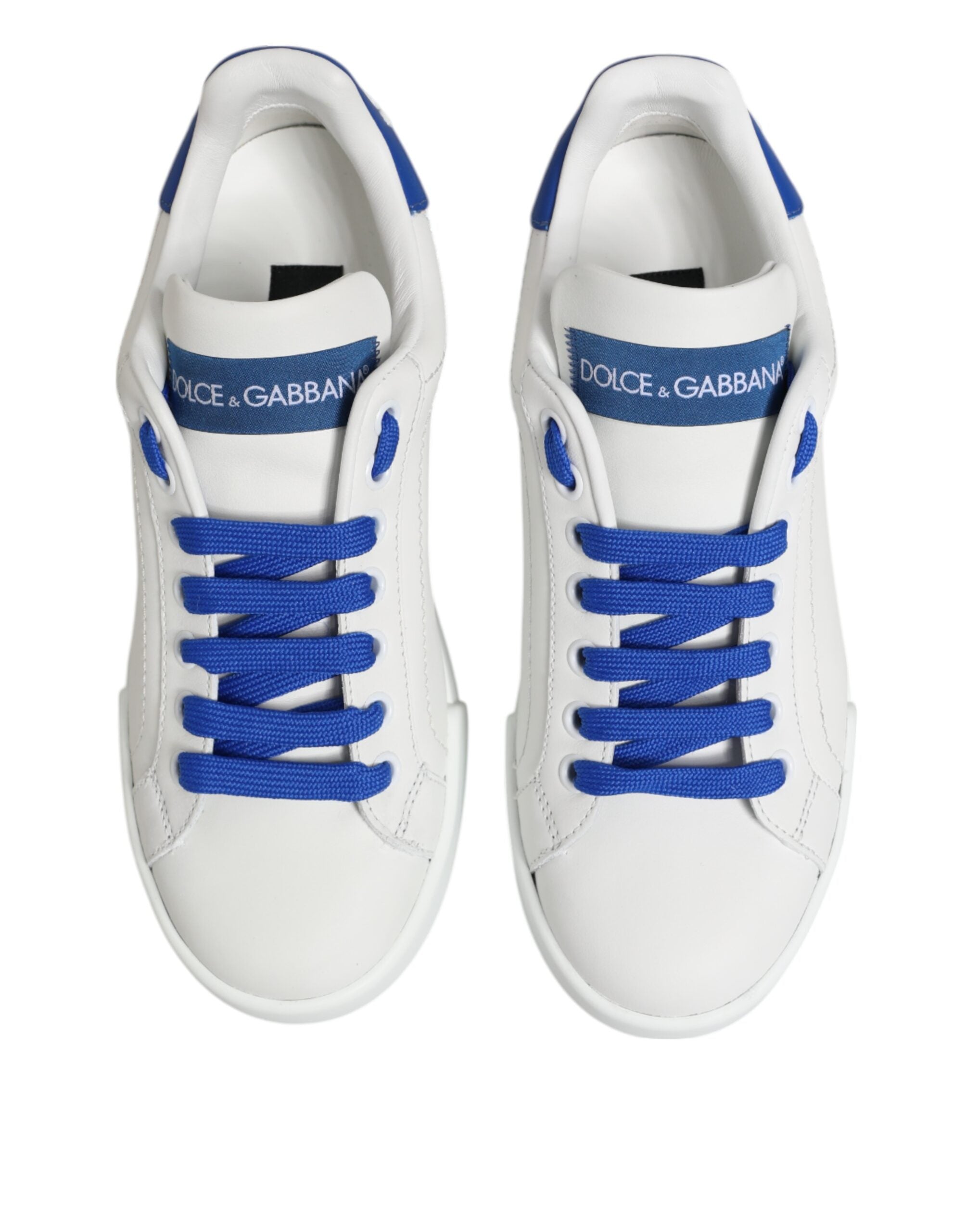Dolce & Gabbana White Blue Leather Low Top Sneakers Shoes-4