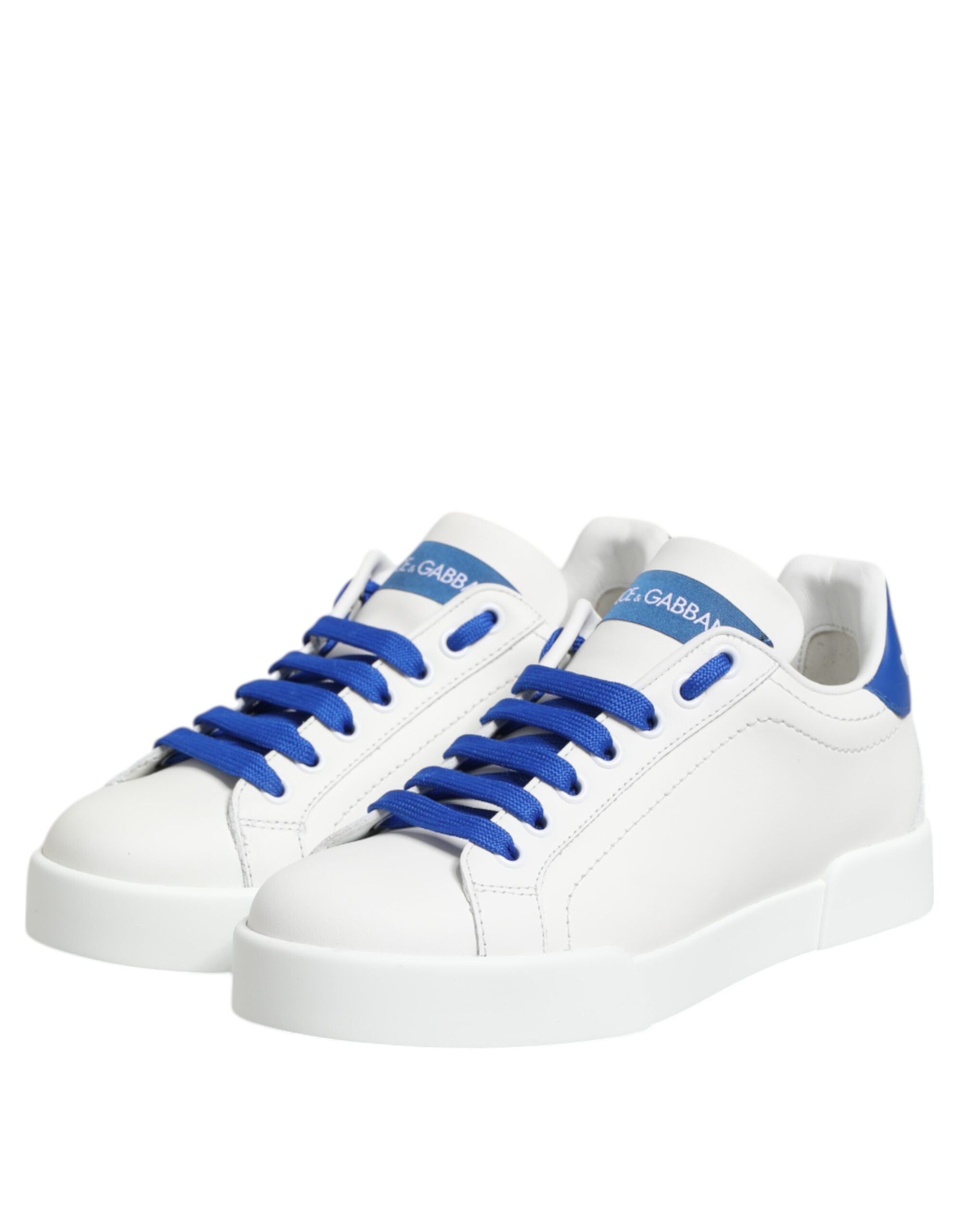 Dolce & Gabbana White Blue Leather Low Top Sneakers Shoes-5