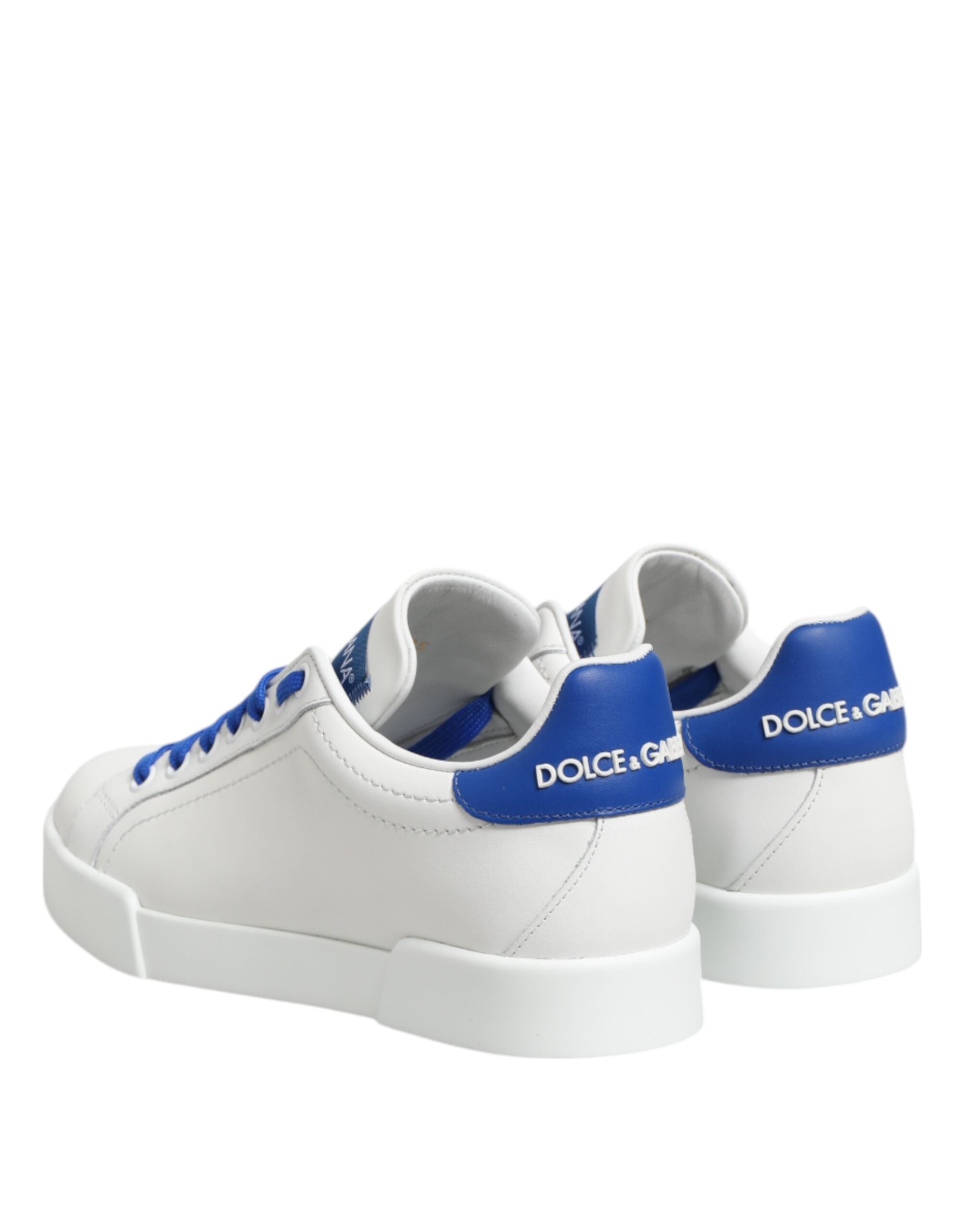 Dolce & Gabbana White Blue Leather Low Top Sneakers Shoes-6