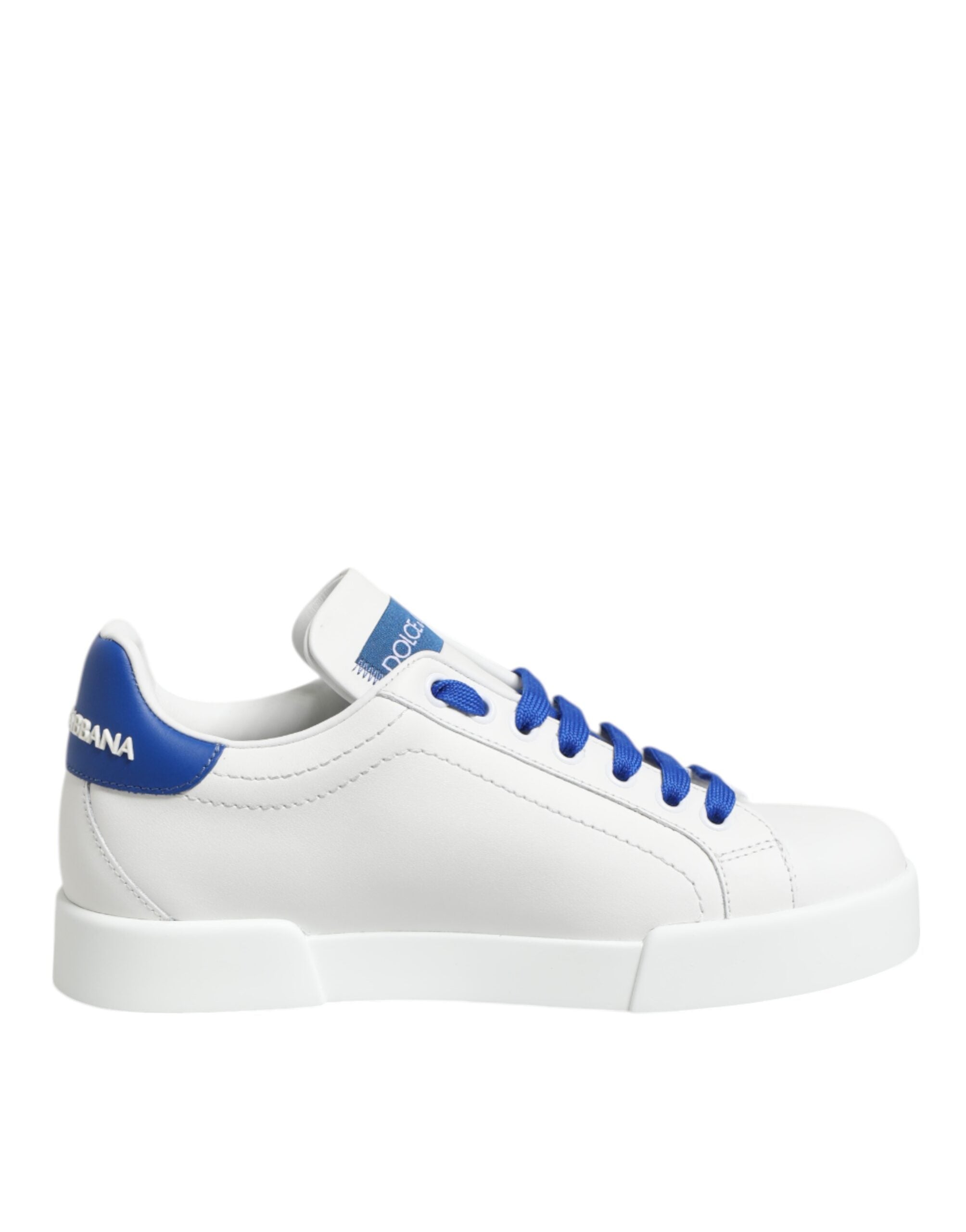 Dolce & Gabbana White Blue Leather Low Top Sneakers Shoes-1