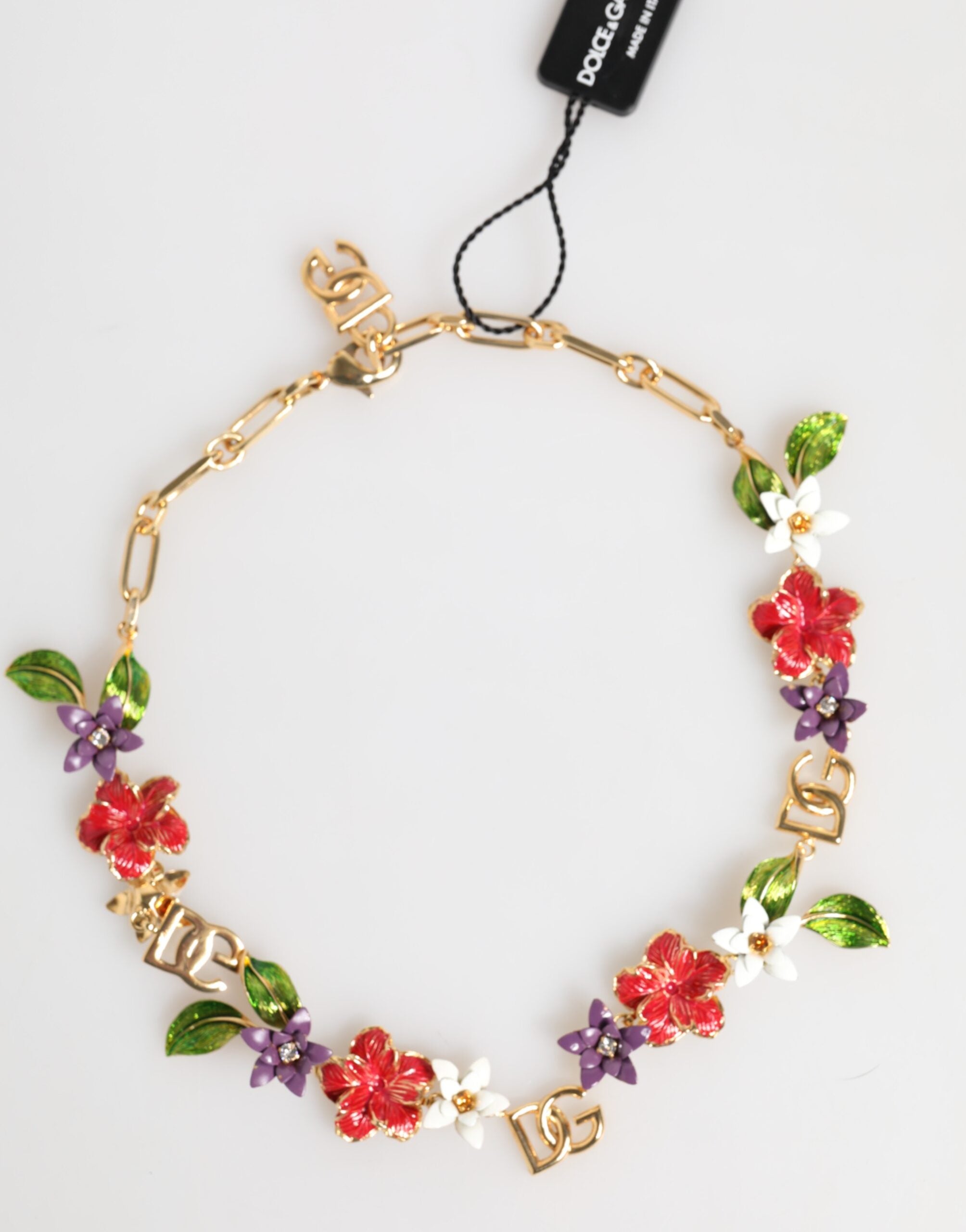 Dolce & Gabbana Gold Brass Logo Detail Floral Fashion Jewelry Necklace-1