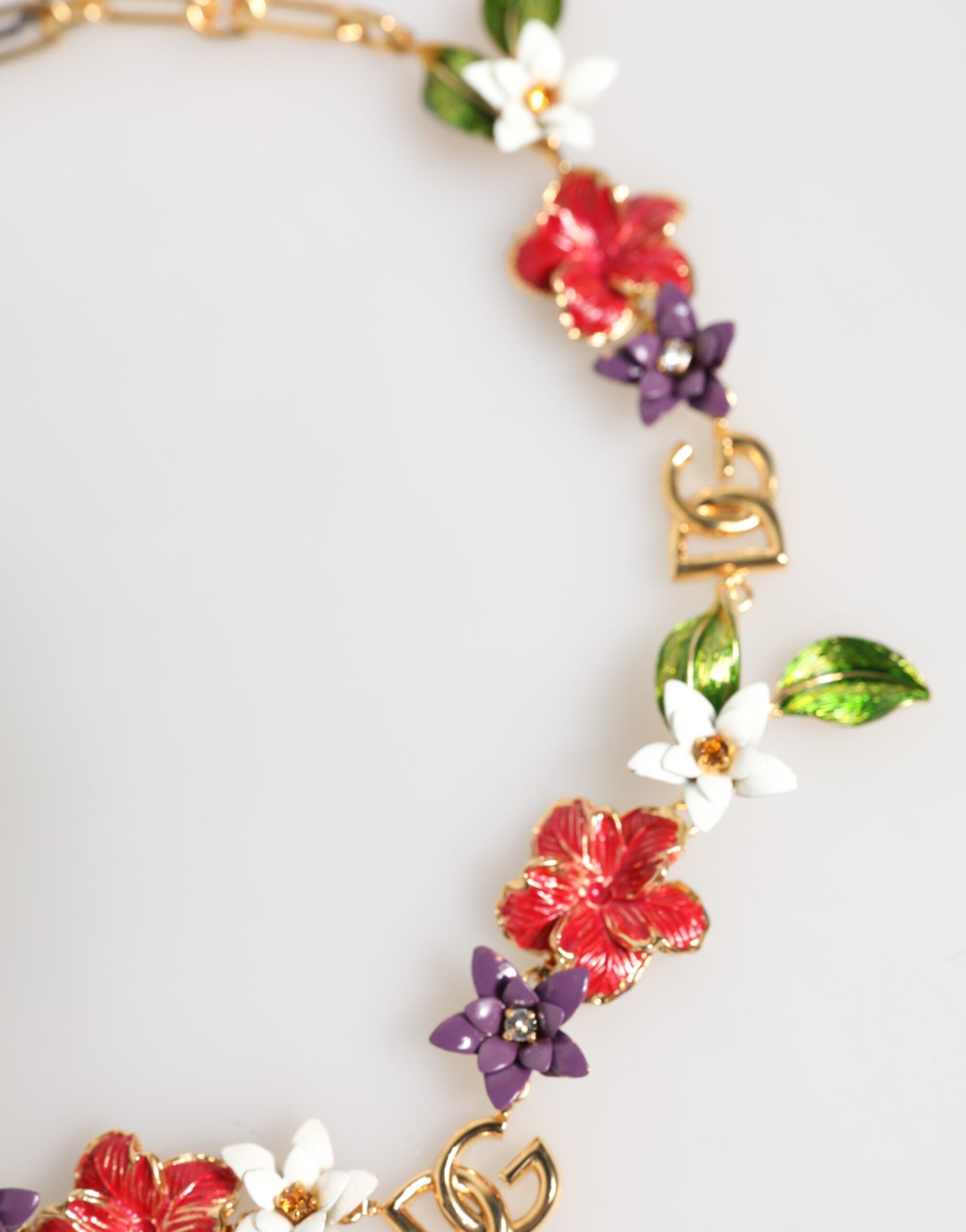 Dolce & Gabbana Gold Brass Logo Detail Floral Fashion Jewelry Necklace-3