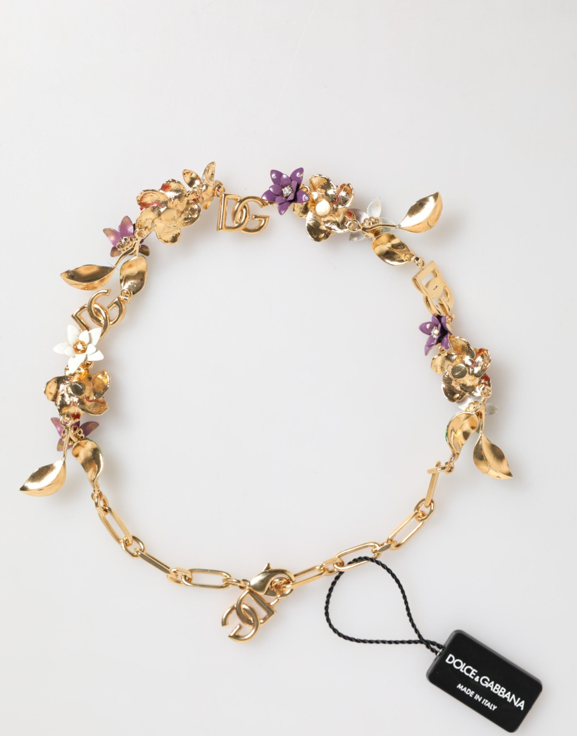 Dolce & Gabbana Gold Brass Logo Detail Floral Fashion Jewelry Necklace-4
