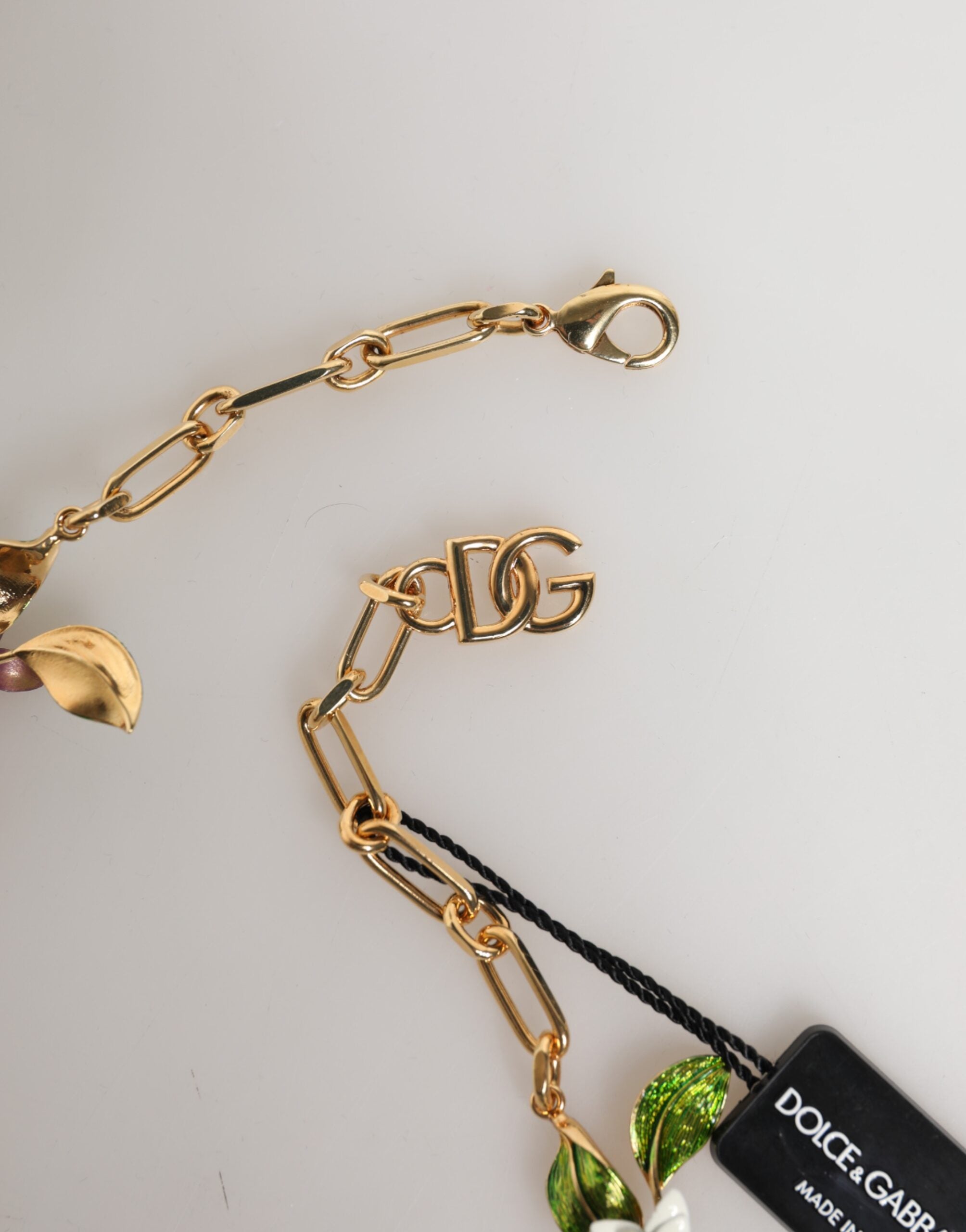 Dolce & Gabbana Gold Brass Logo Detail Floral Fashion Jewelry Necklace-5